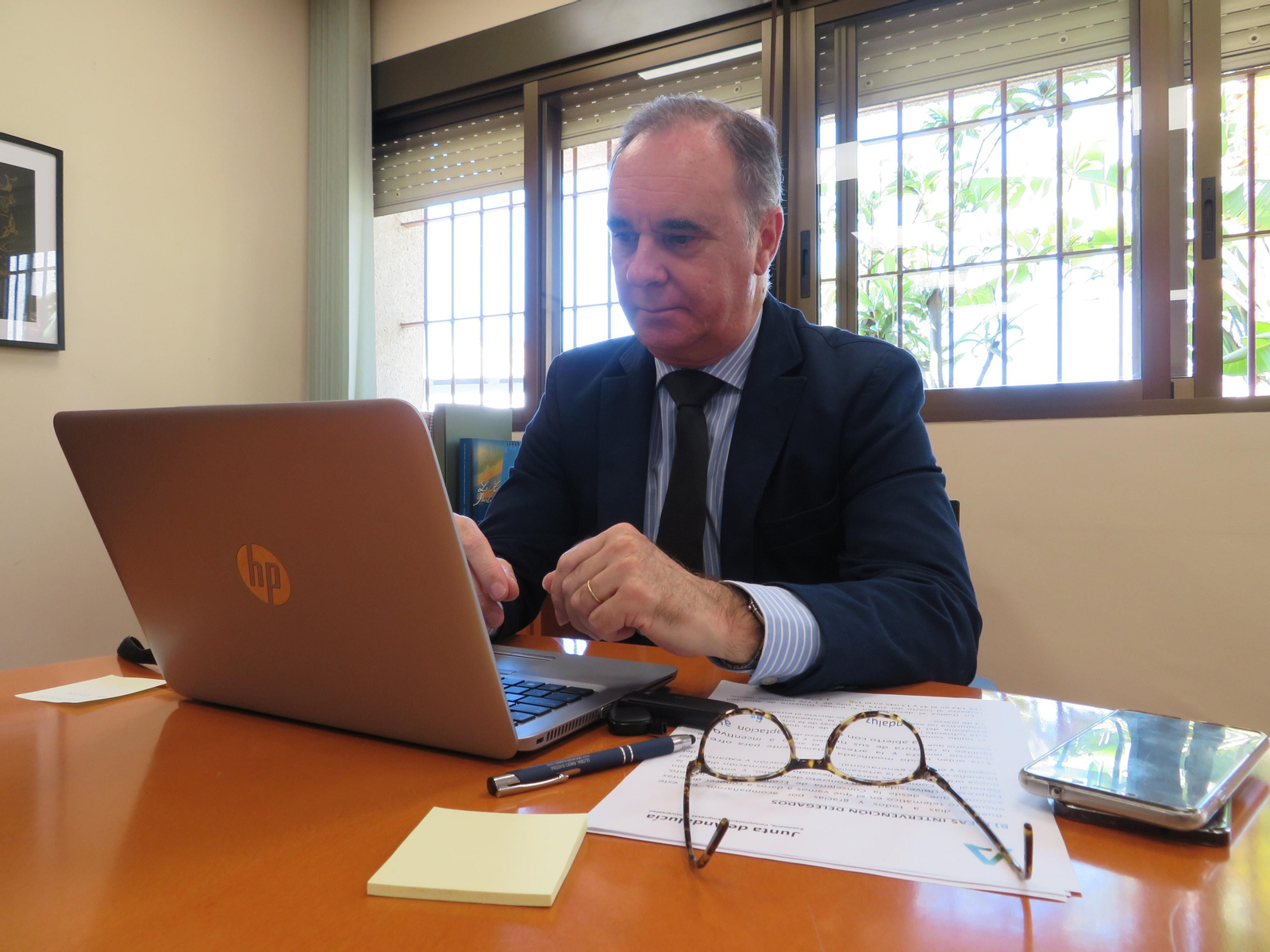 El delegado de Empleo de la Junta, Antonio Augustín en el encuentro virtual. El delegado de Empleo de la Junta, Antonio Augustín en el encuentro virtual.