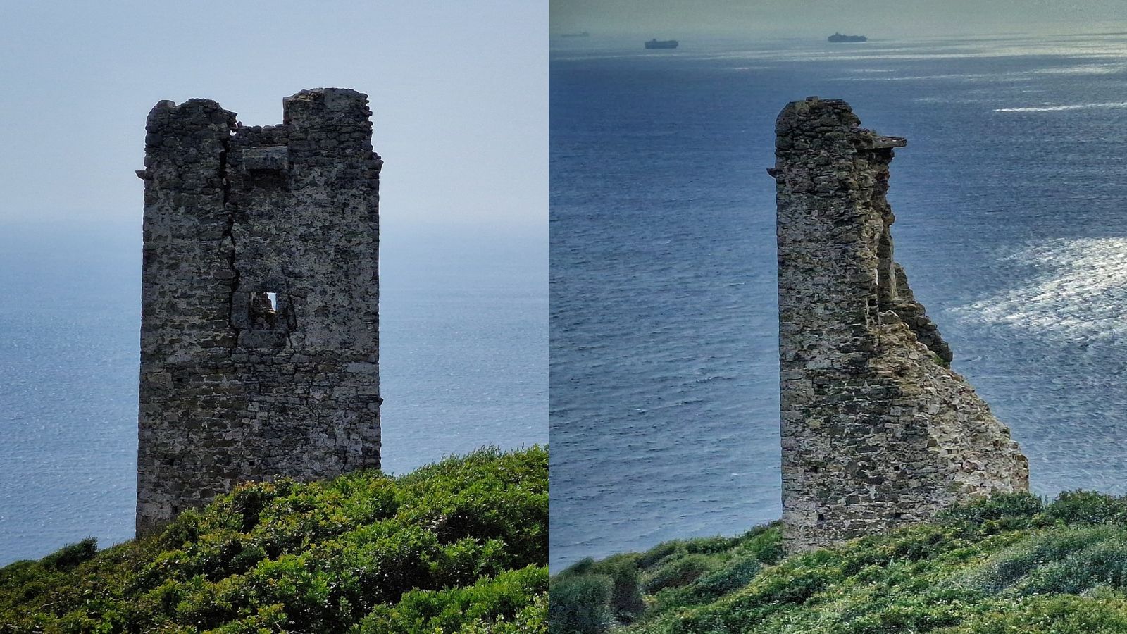 El testero norte, en mayo de 2024 (izquierda) y en febrero de 2026.