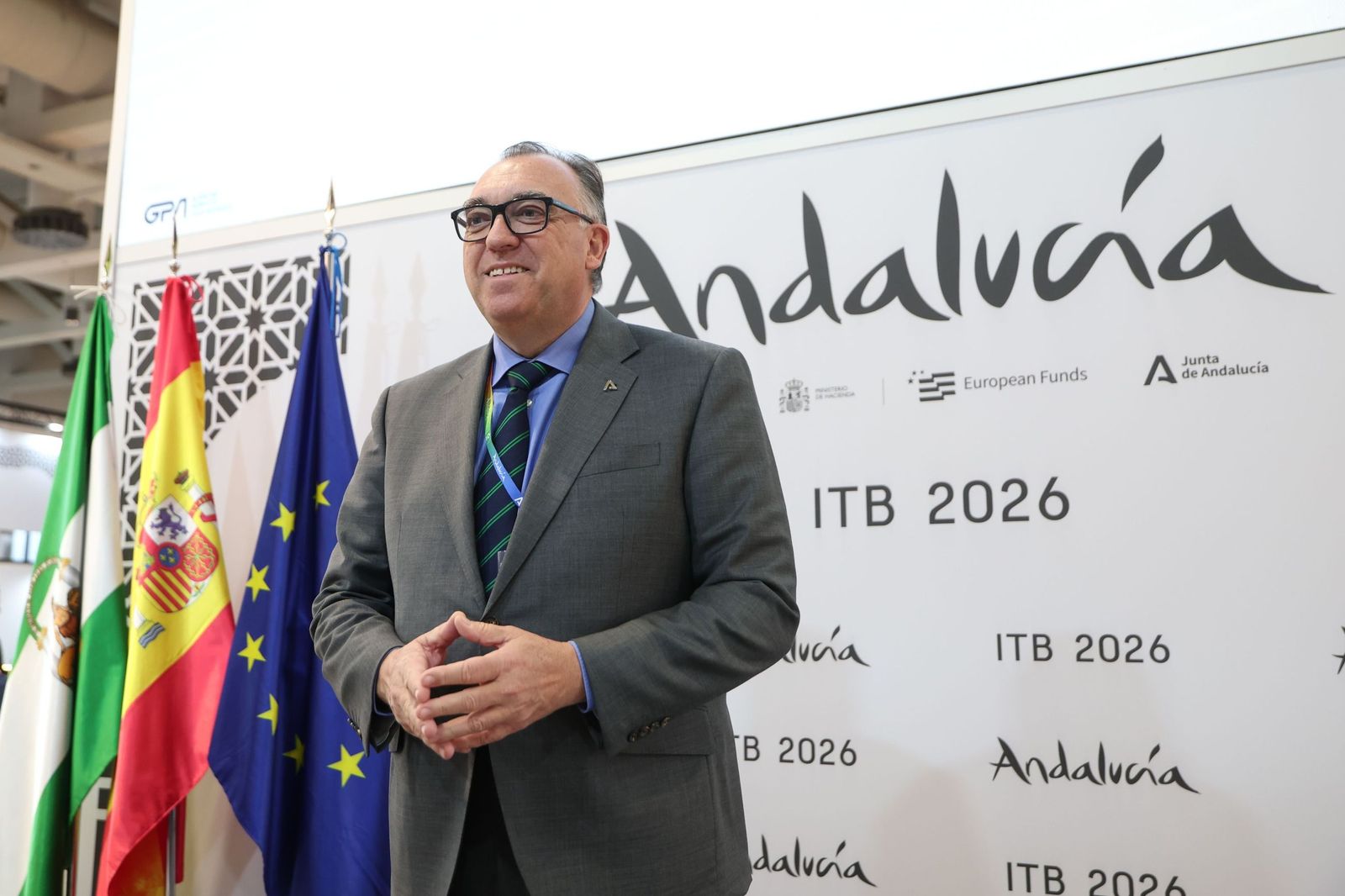 El consejero de Turismo y Andalucía Exterior, Arturo Bernal, durante su intervención en la feria turística ITB en Berlín.