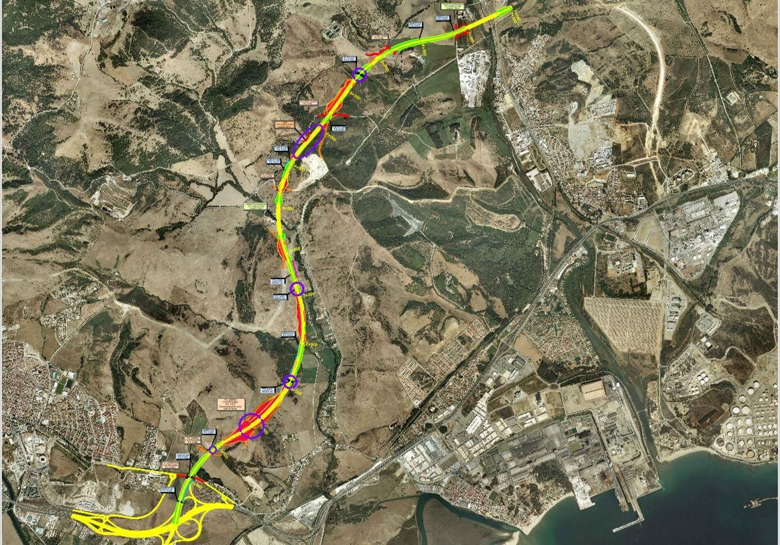 Trazado de la circunvalación de la A-7 a su paso por el Campo de Gibraltar.