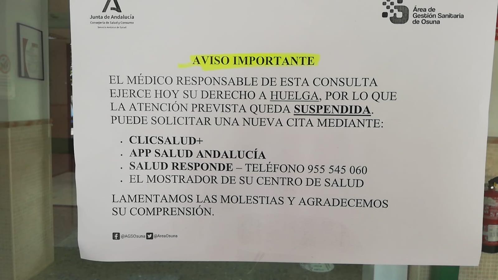 El cartel que se han encontrado los pacientes en el centro de salud Virgen del Valle en Écija. El cartel que se han encontrado los pacientes en el centro de salud Virgen del Valle en Écija.