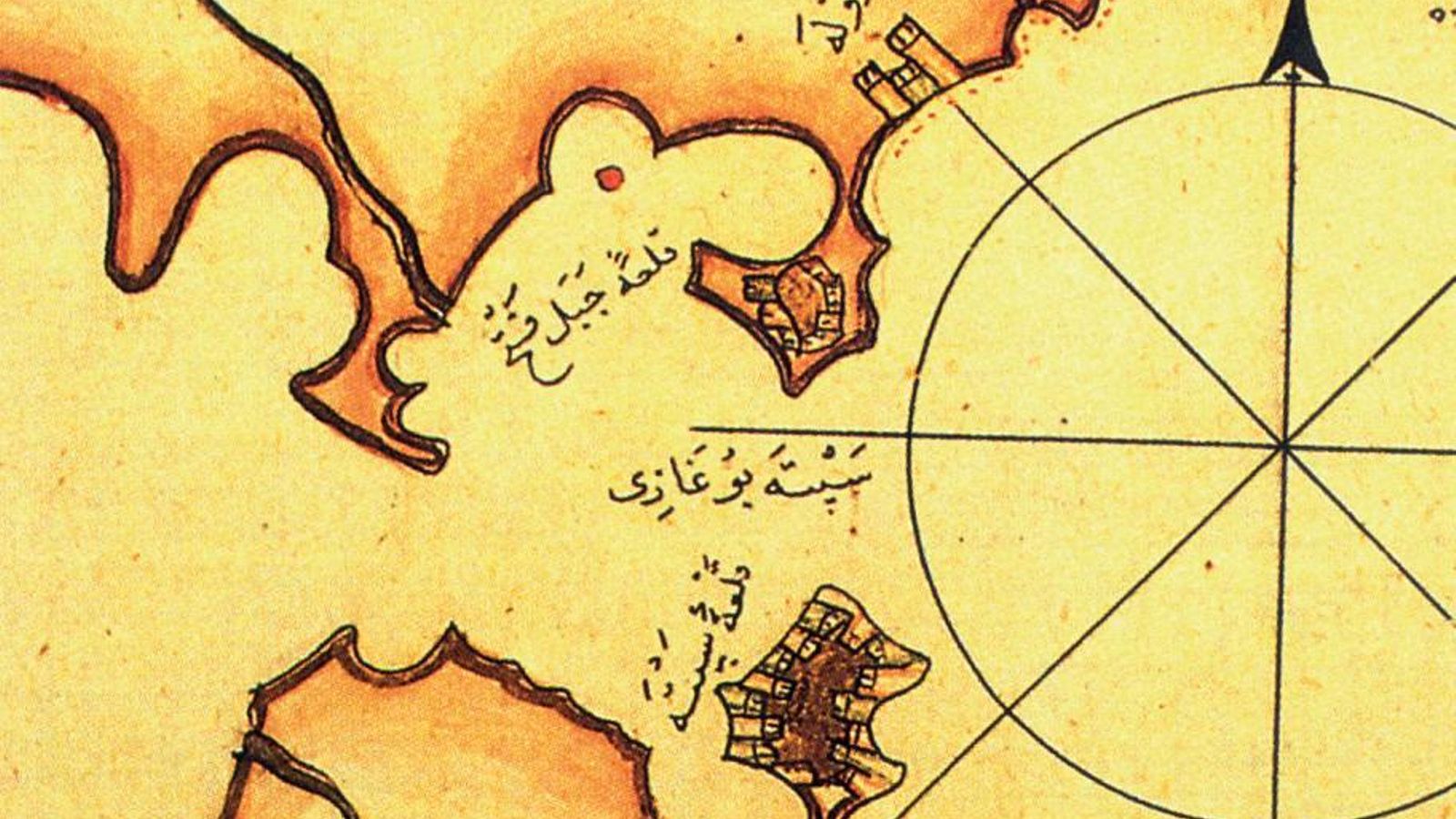 Las ciudades de Gibraltar y Ceuta en un mapa de principios del siglo XVI. De Algeciras, desaparecida, solo se muestra la Isla Verde.