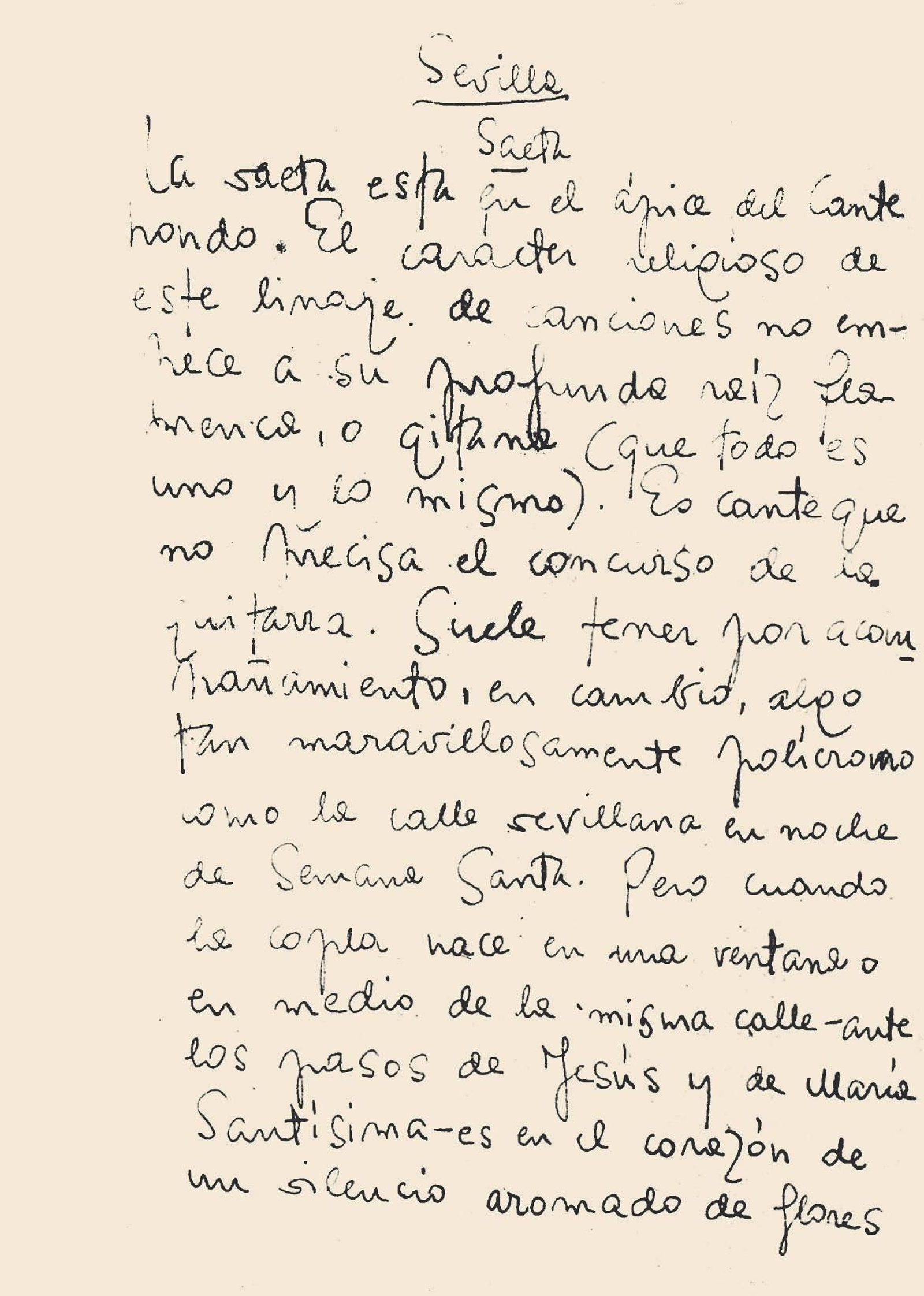Texto que Manuel Machado dedicó a la saeta  y a Sevilla.