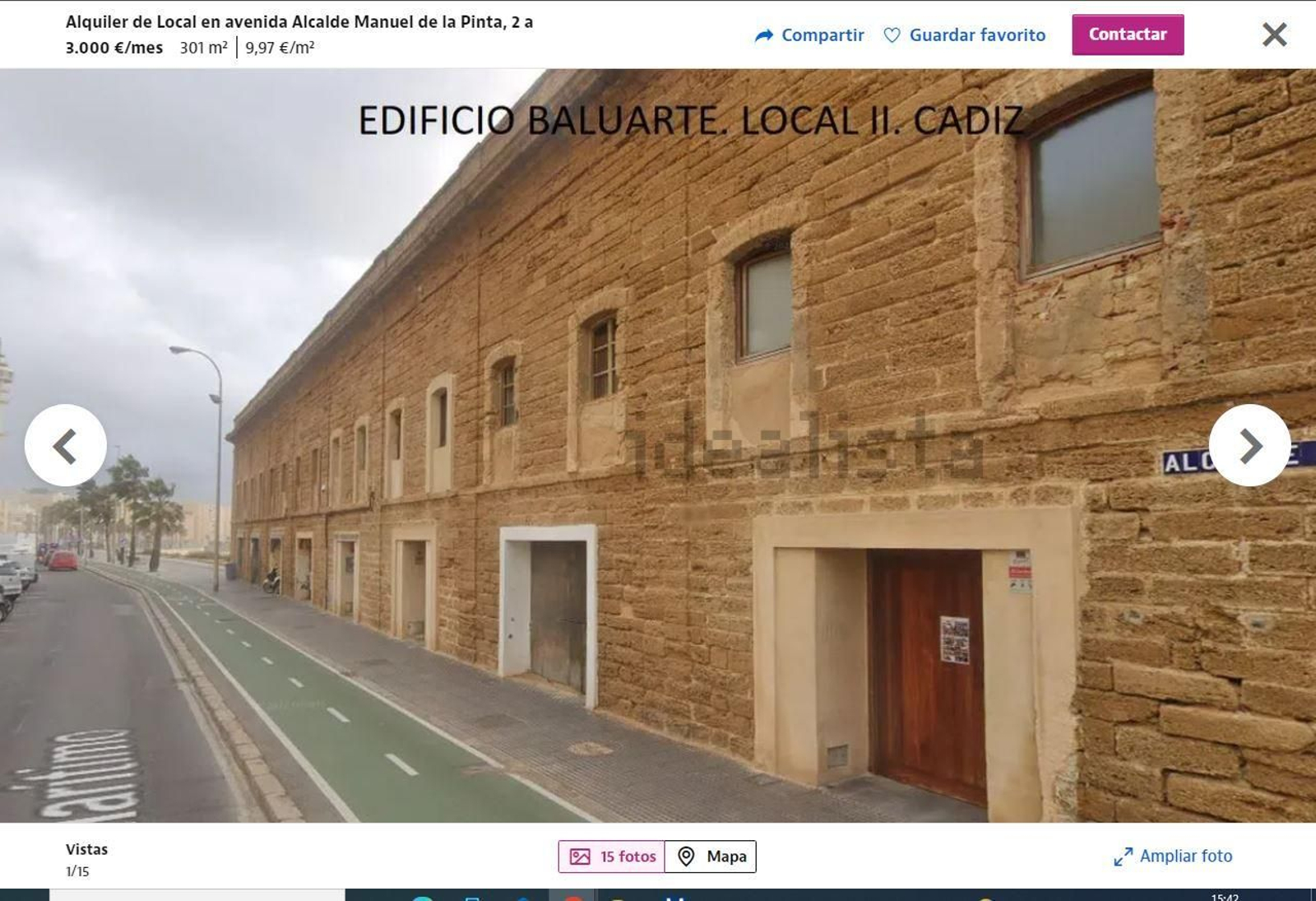 Captura de pantalla del anuncio del Local II de las Bóvedas de San Roque en idealista.com.