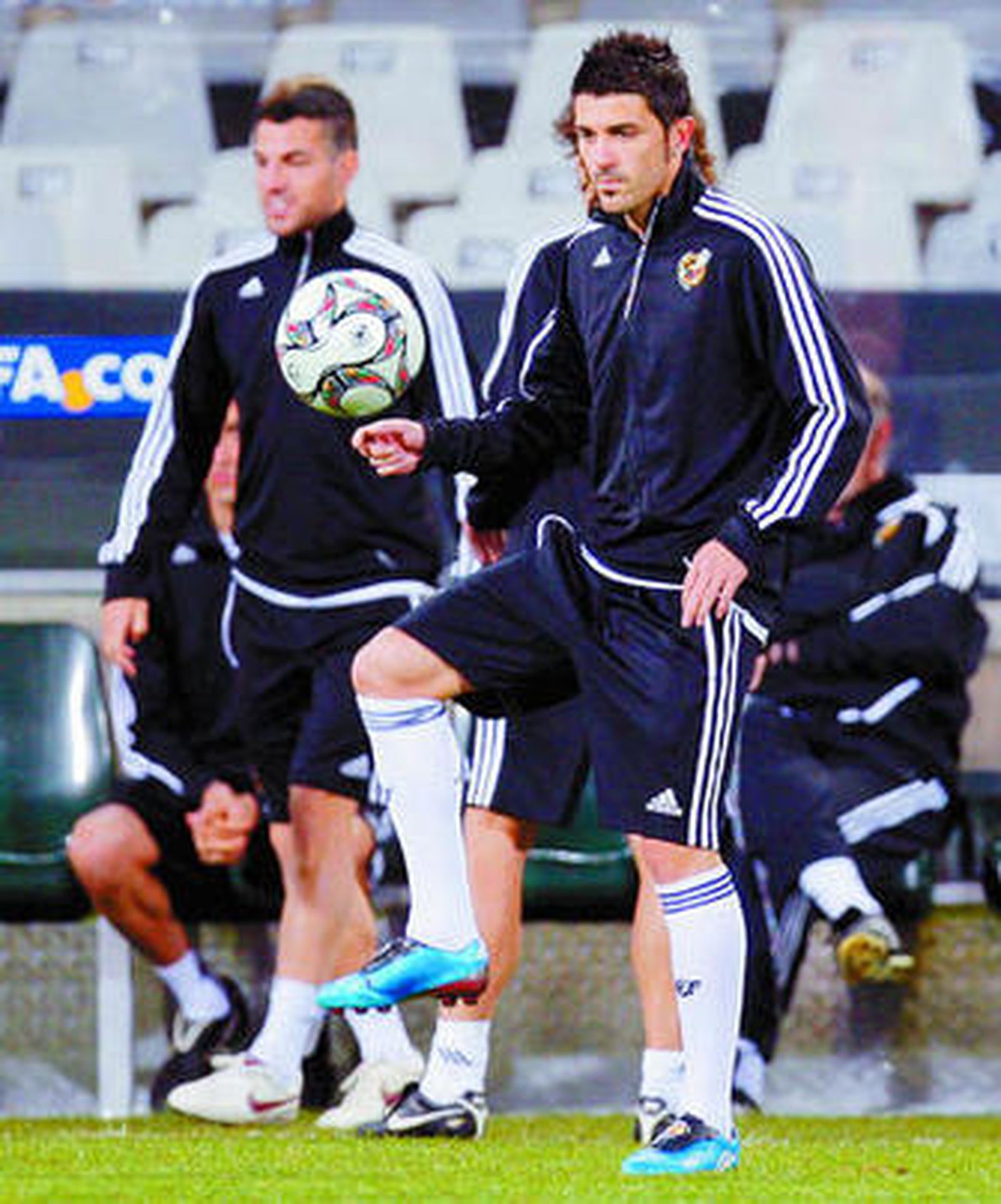 Villa, en un entrenamiento con la selección nacional.