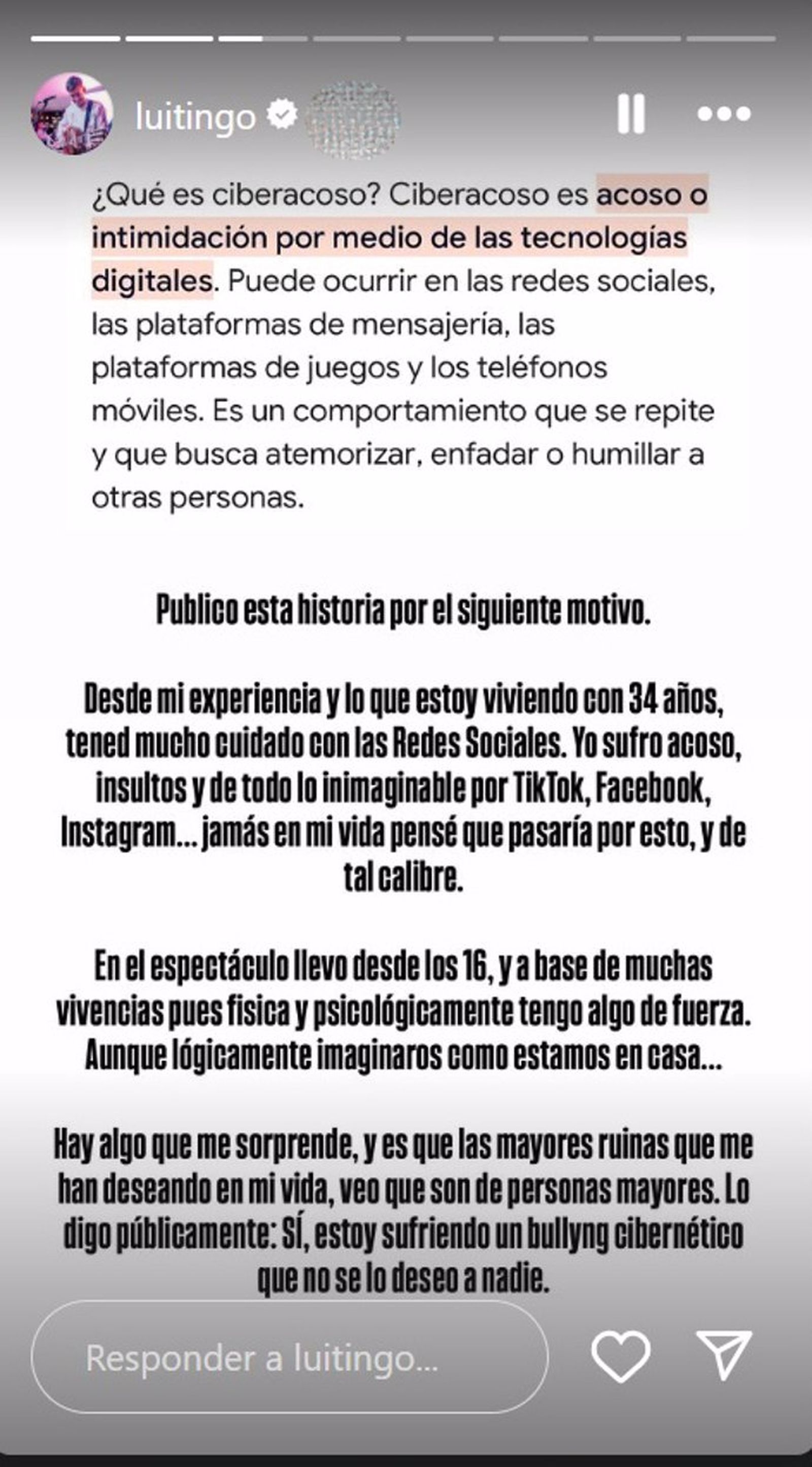 Historia de Instagram de Luitingo
