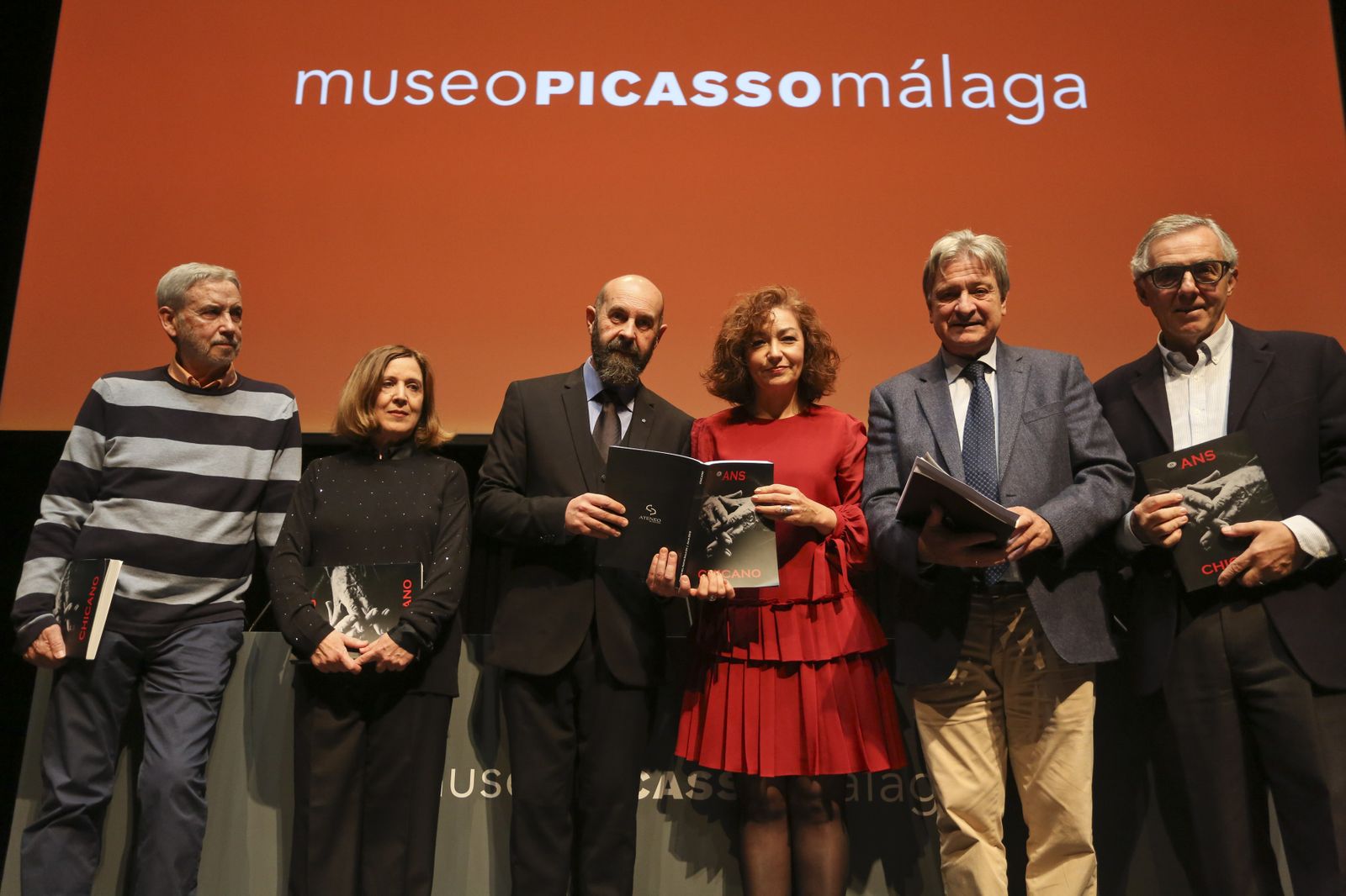 Salvador Montesa, Mariluz Reguero, JuanGaitán, Victoria Abón, Salvador Moreno Peralta y José Lebrero, este martes, en el Museo Picasso Málaga.