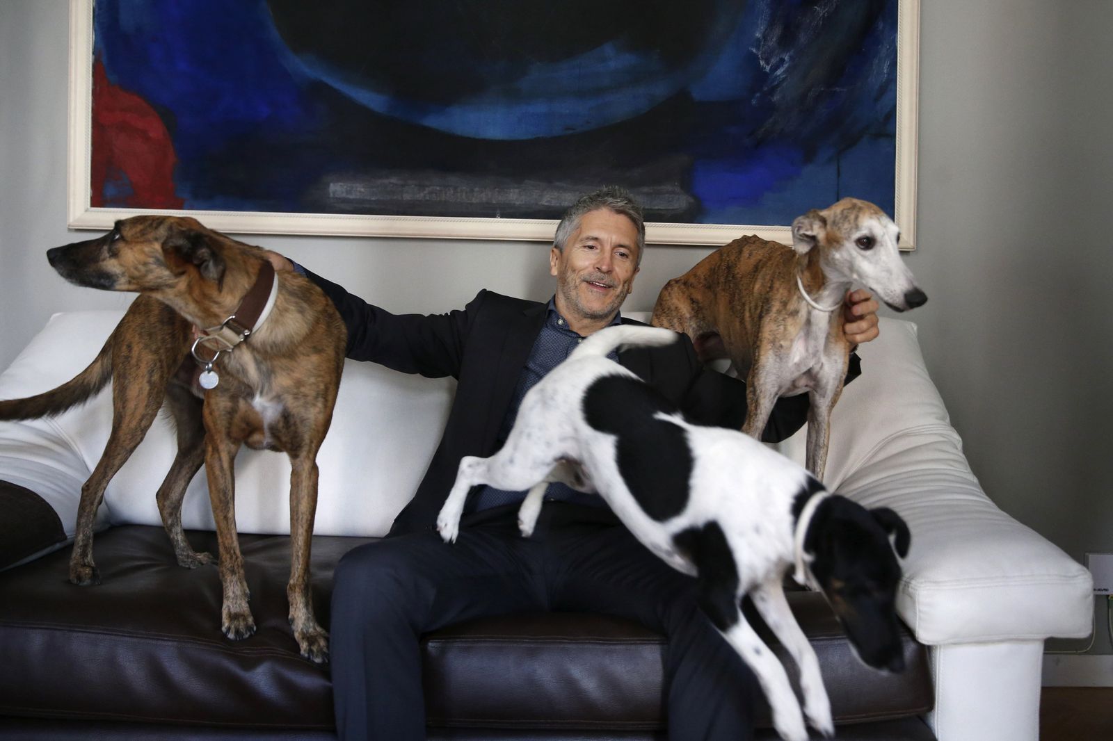 El ministro de Interior Fernando Grande -Marlaska  junto a sus perros.