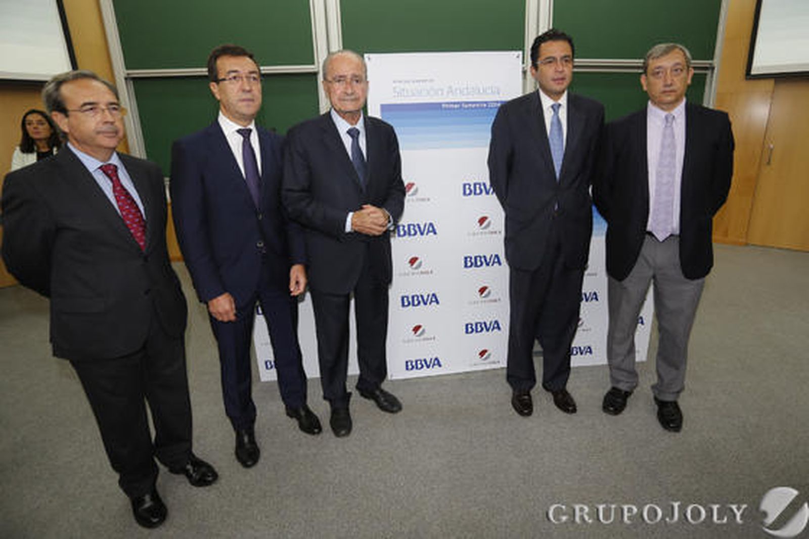 Juan Carlos Fernández, director general de Grupo Joly; Javier Pérez Cardete, director de la Territorial Sur de BBVA; Francisco de la Torre, alcalde de Málaga; Miguel Cardoso; y Antonio Méndez, director de 'Málaga Hoy'. / J. Albiñana