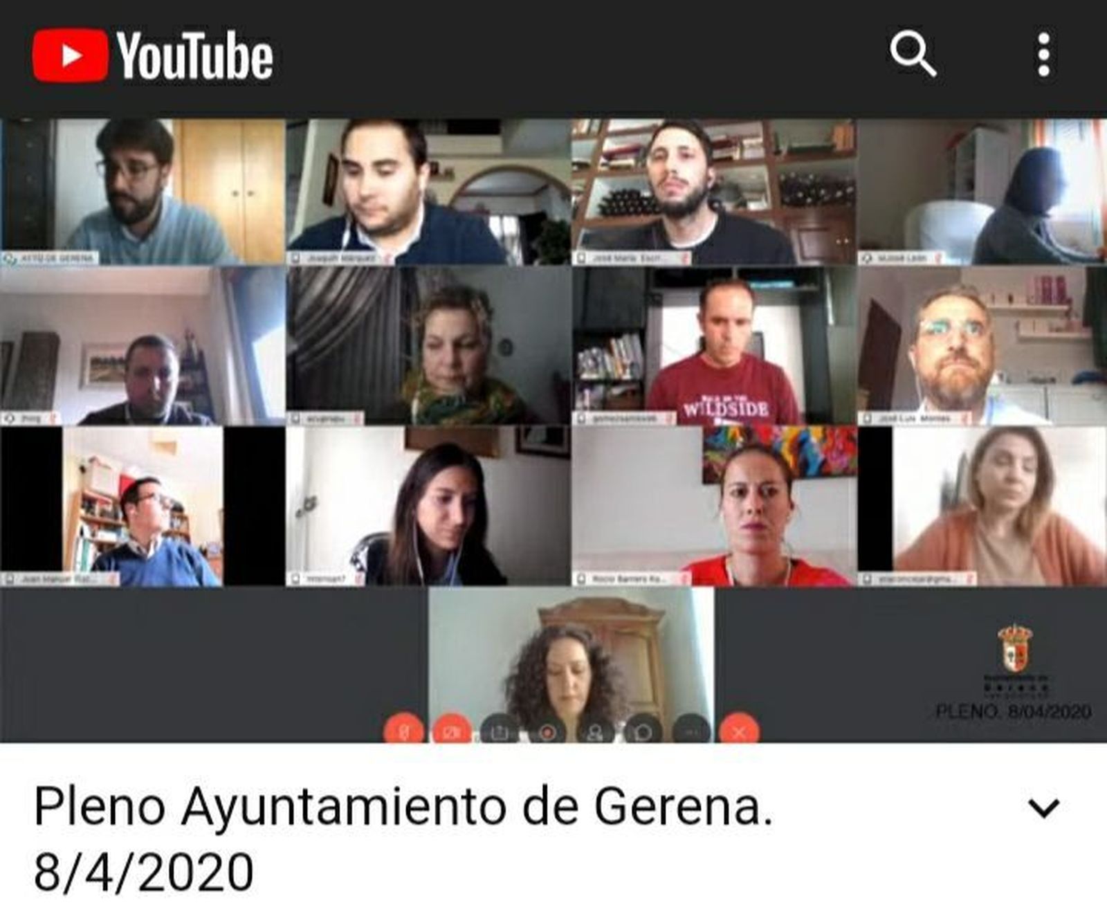 Una captura del Pleno telemático de Gerena, que se celebró el pasado Miércoles Santo.
