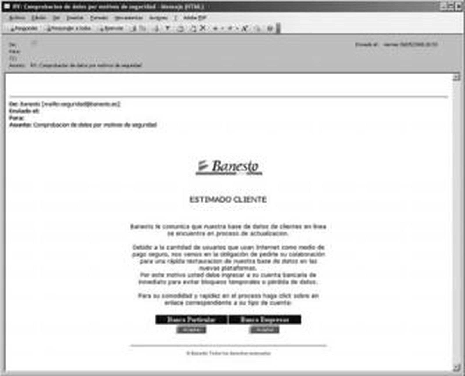 Ejemplo de 'phishing' en BBVA.