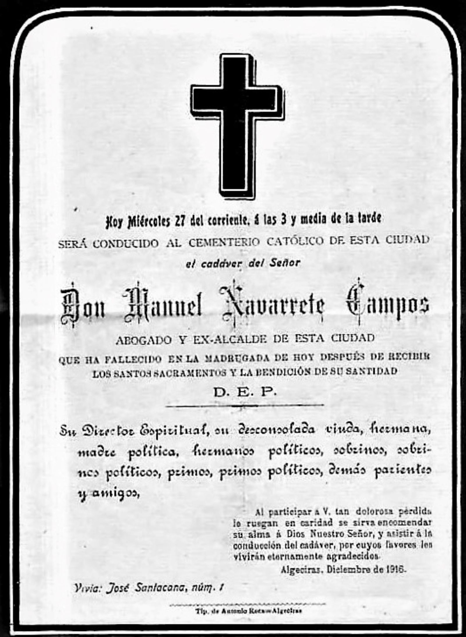 Esquela funeraria Manuel Navarrete Campos.