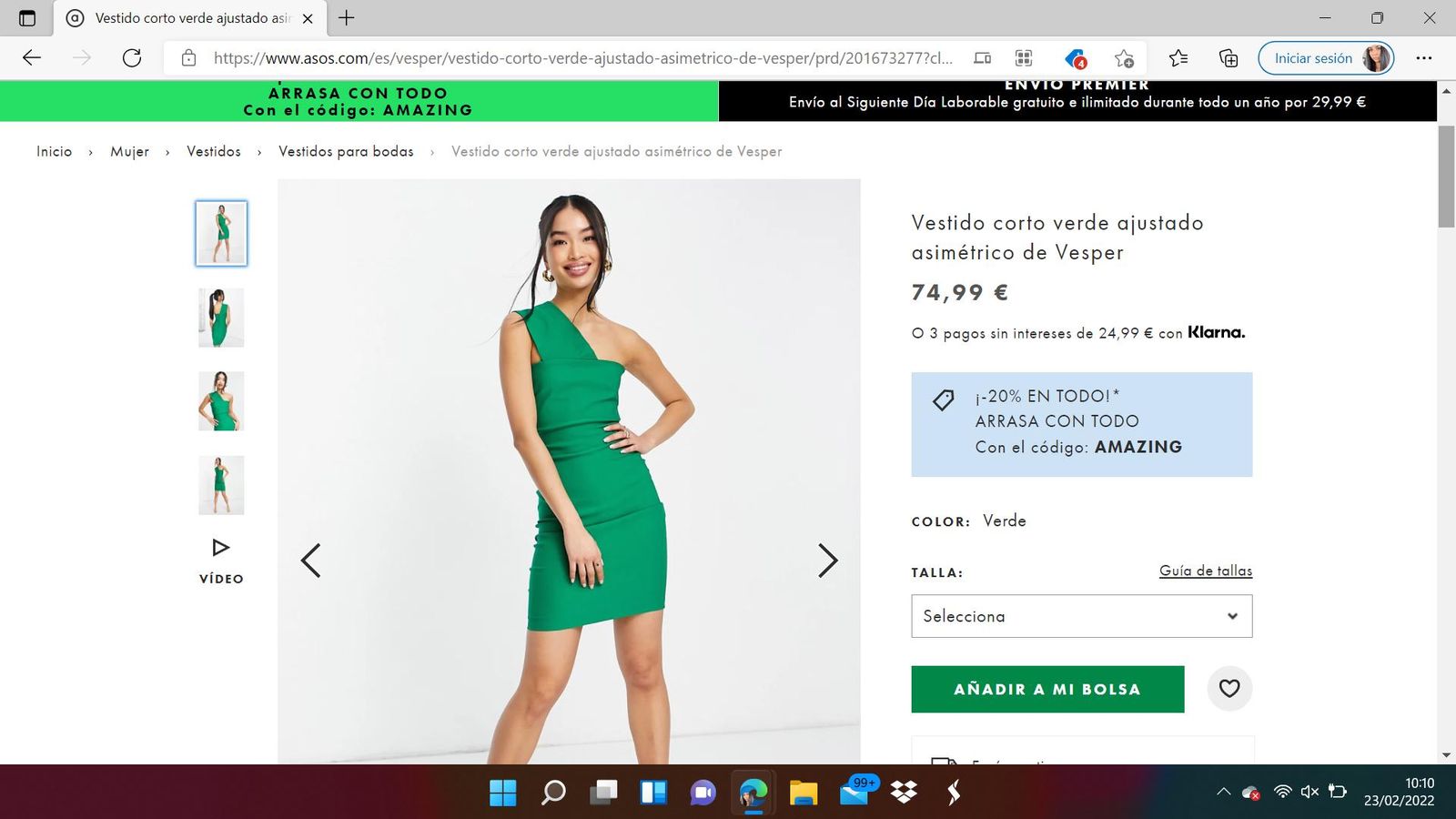 Vestido corto verde