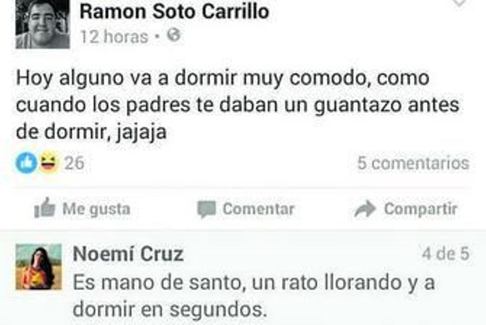 Captura de la publicación y el comentario posterior.