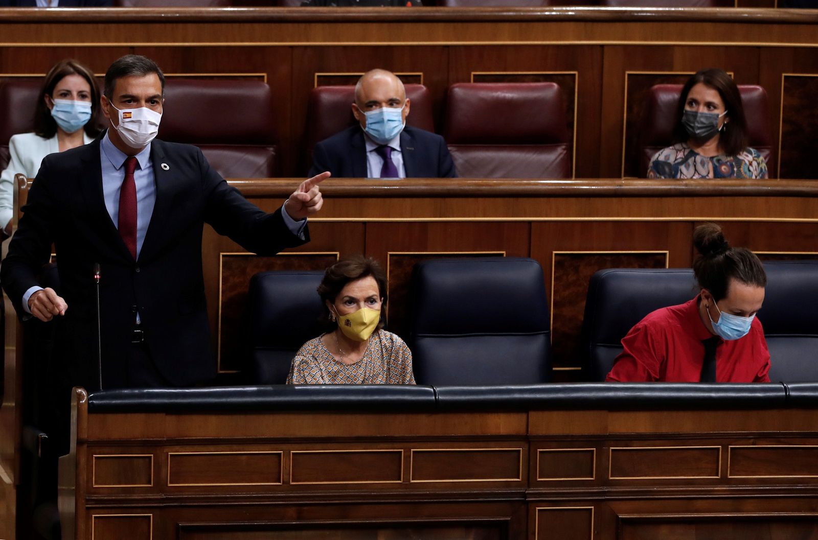 El presidente del Gobierno, Pedro Sánchez, durante su intervención en la sesión de control al Ejecutivo que se ha celebrado este miércoles en el Congreso.