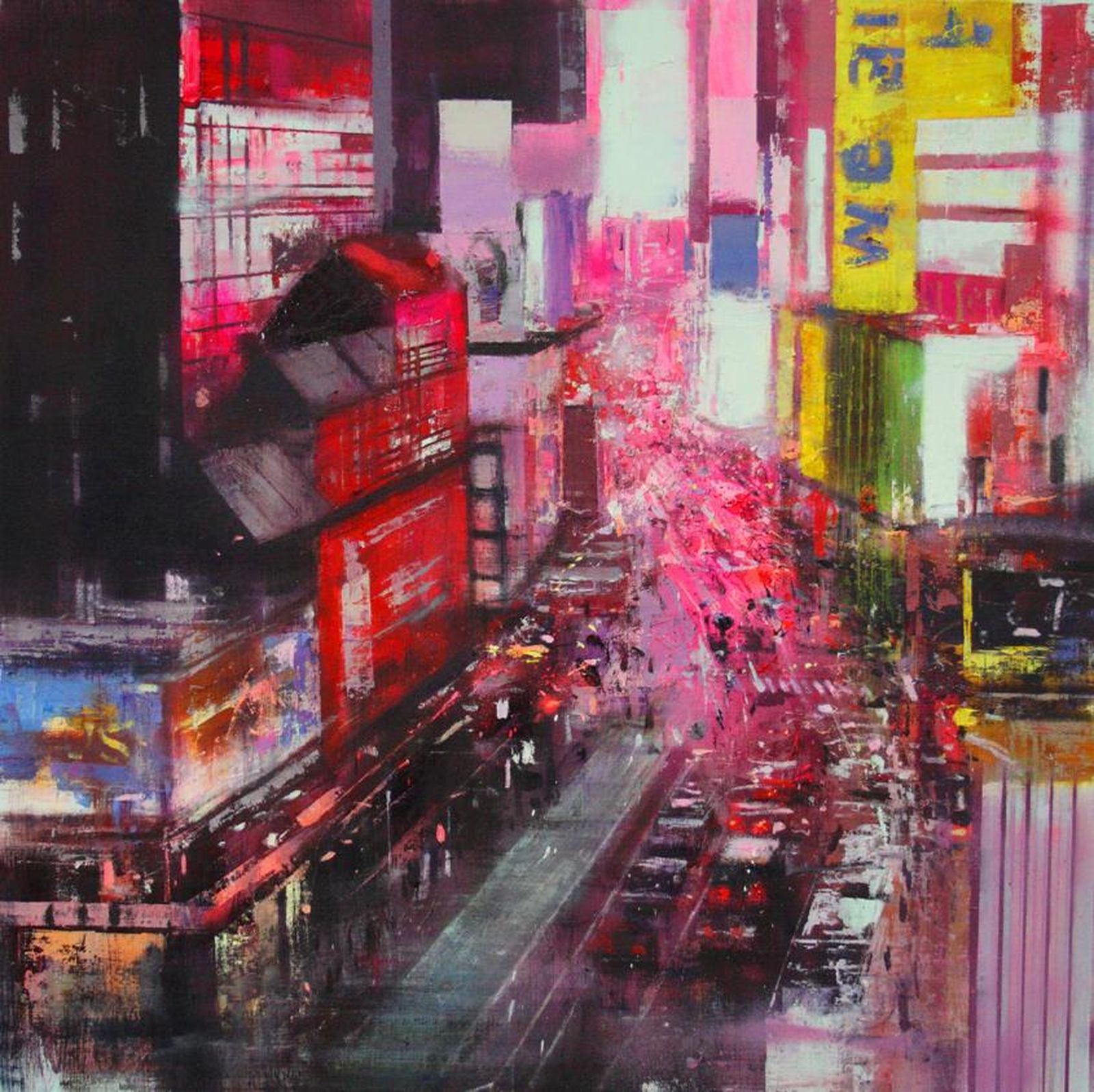 Pedro Rodríguez interpreta Times Square en  este lienzo.