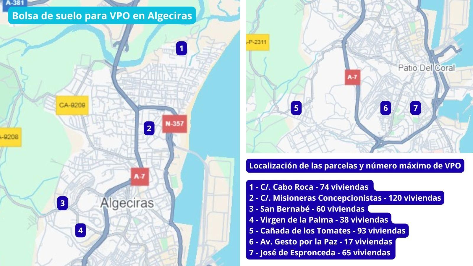 Parcelas de la bolsa de suelo para VPO en Algeciras.