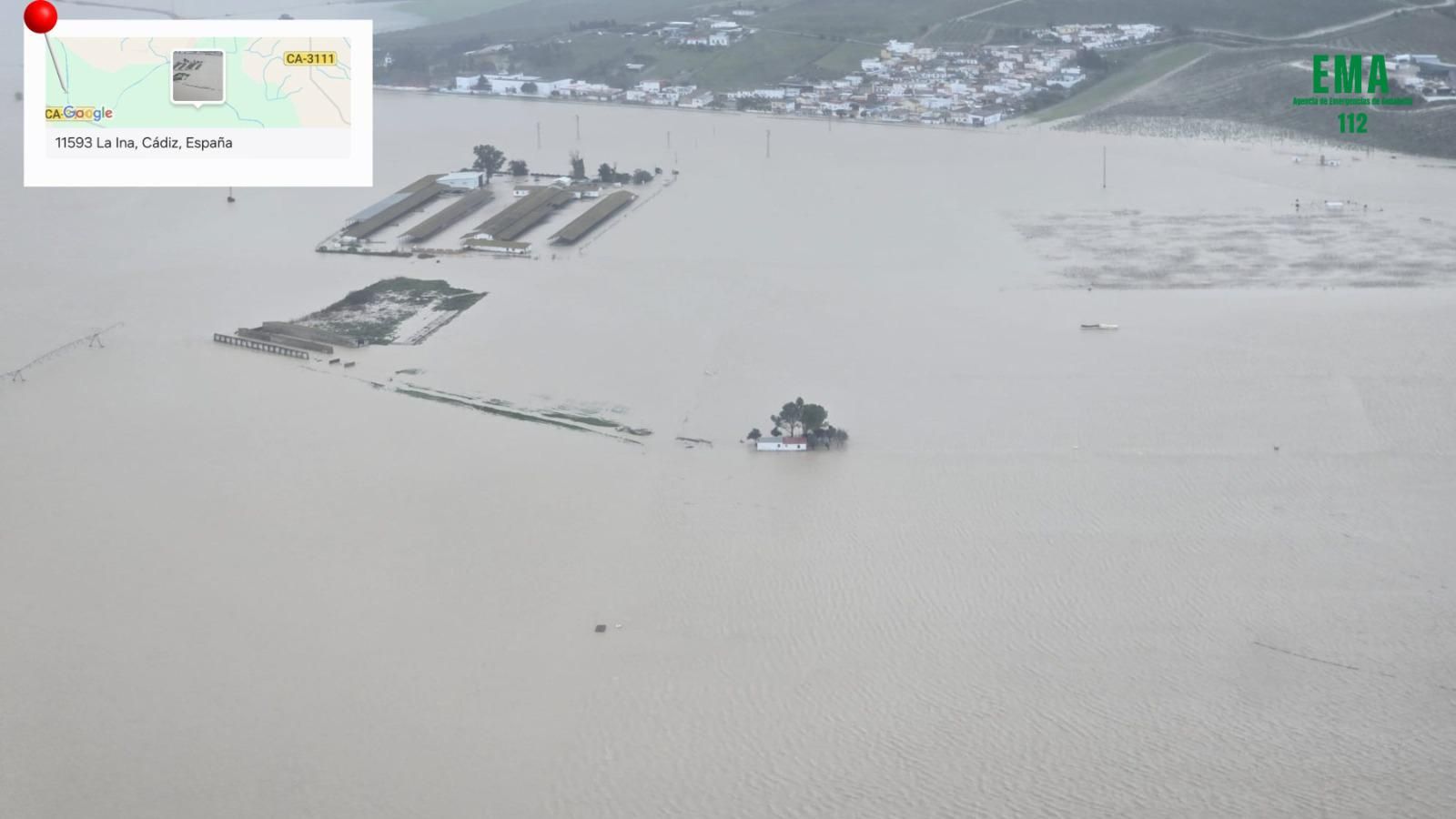 Así se ve desde el aire el desbordamiento del río Guadalete en Jerez, El Puerto, Arcos y la Sierra