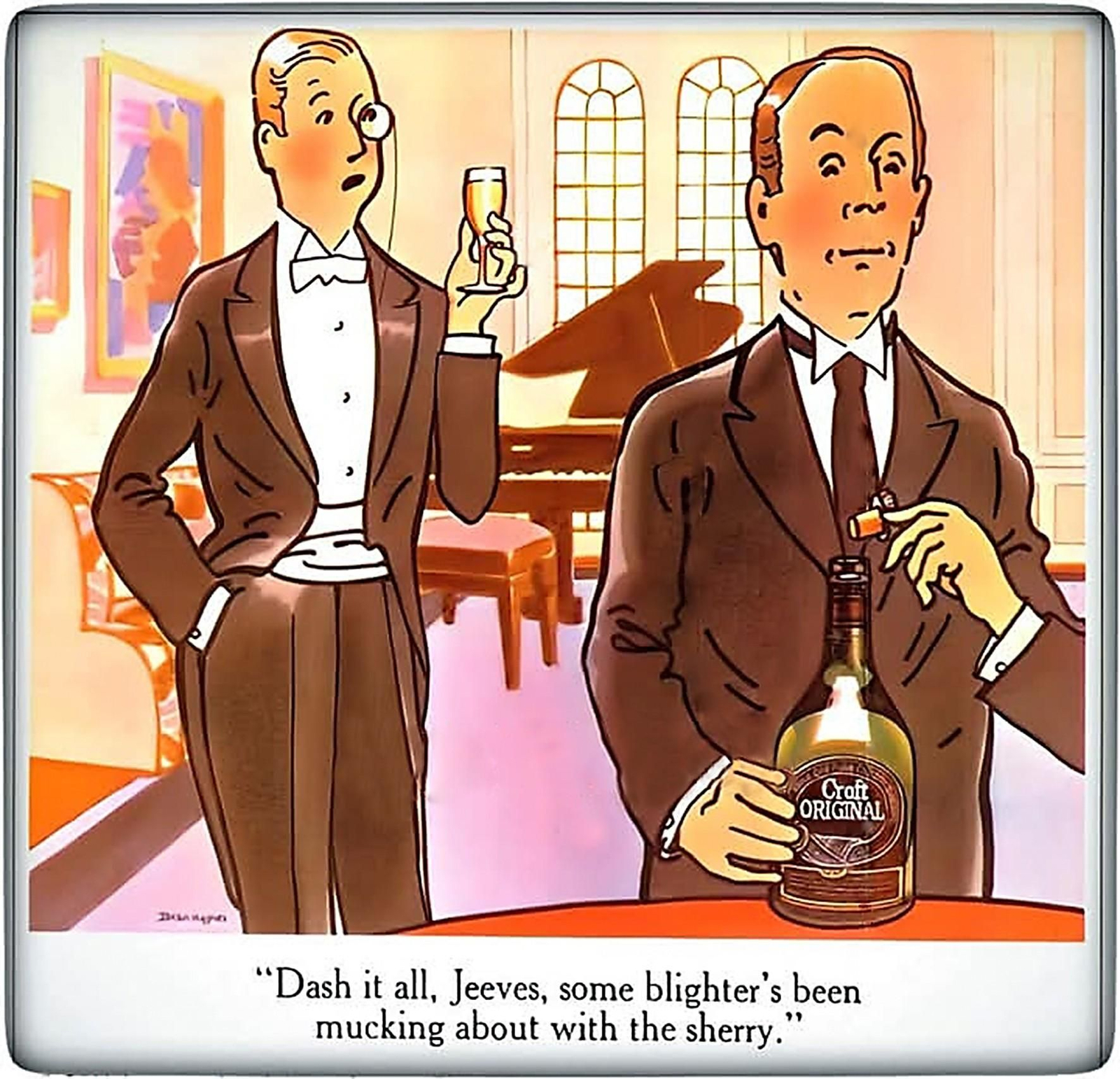 Jeeves & Wooster por el dibujante Brian Hughes, anuncio de Croft a finales de los `70.