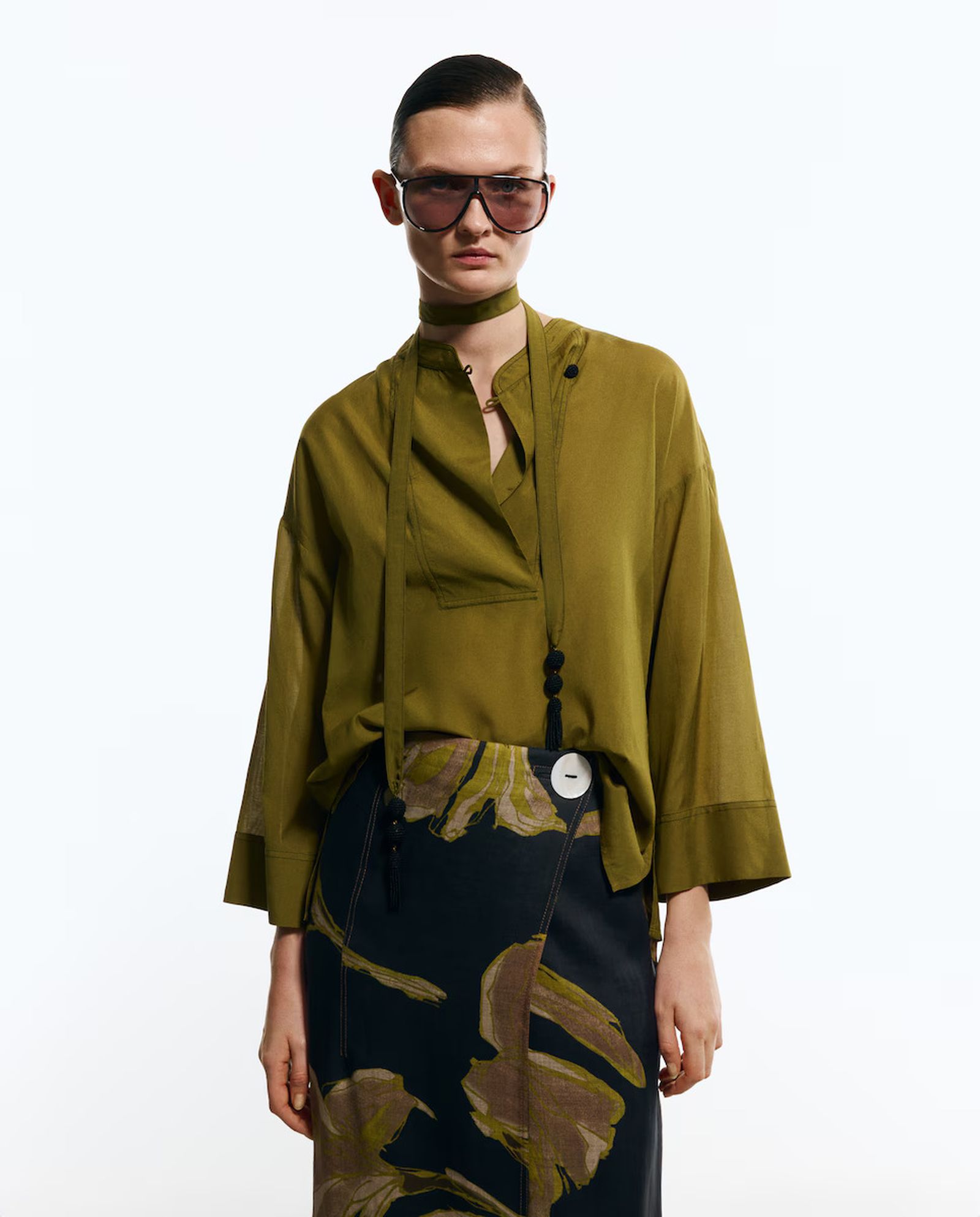 Blusa Woman Limited El Corte Inglés manga larga cuello mao (Verde)