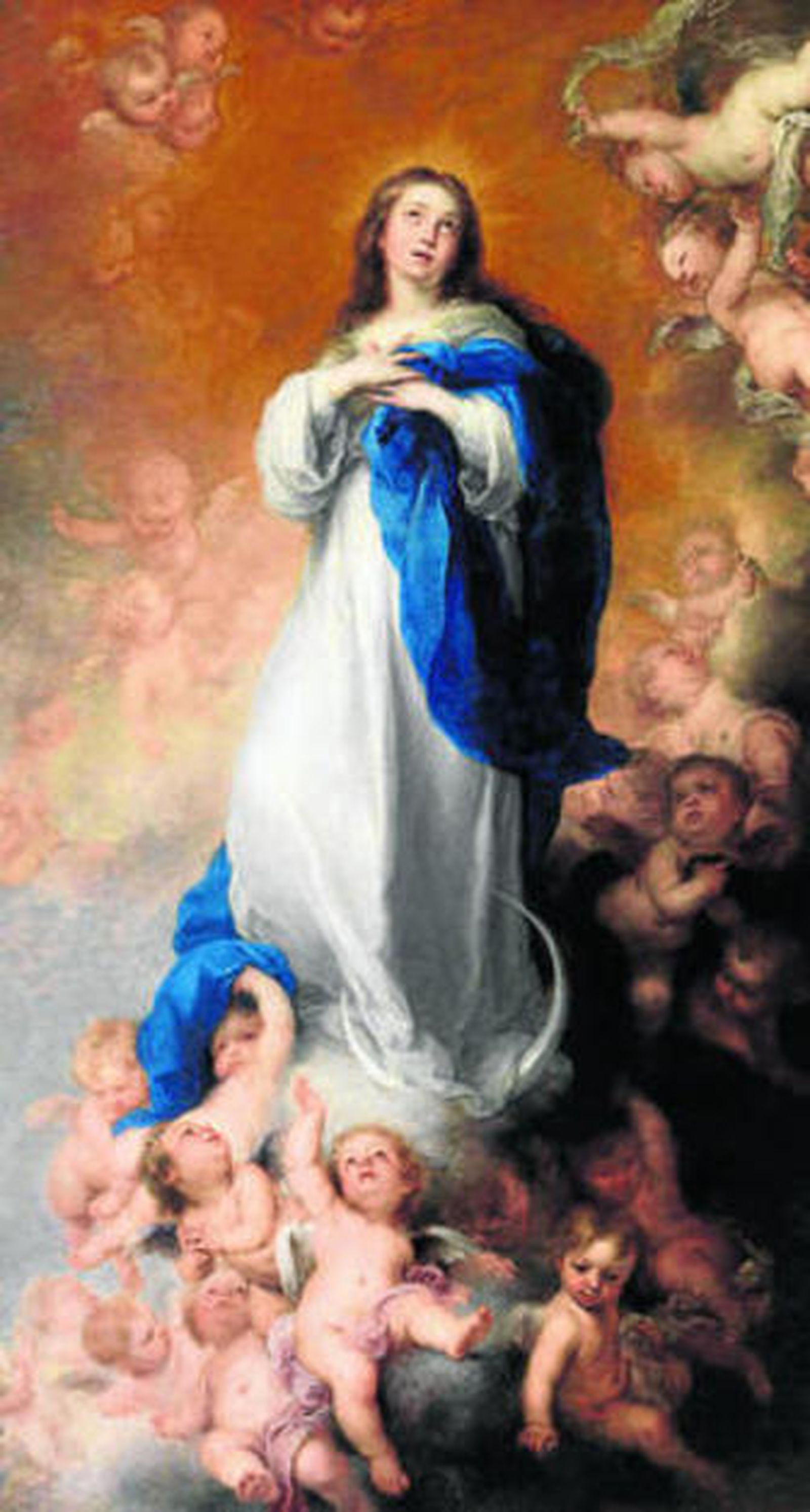 1. Gabriele Finaldi, director adjunto del Prado, explica los detalles de la muestra 'Murillo y Justino de Neve. El arte de la amistad' en presencia de Anabel Morillo, directora de la Fundación Focus-Abengoa y Xavier Bray, director de Conservación de la Dulwich Picture Gallery. 2 y 3. 'El patricio revelando su sueño al Papa Liberio' y 'La Inmaculada de los Venerables', ambas del Prado.