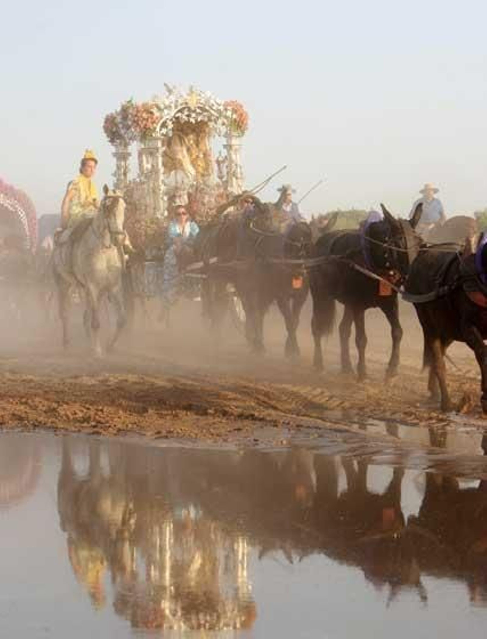 El Simpecado se refleja en una pequeña laguna. 

Foto: Juan Carlos Toro