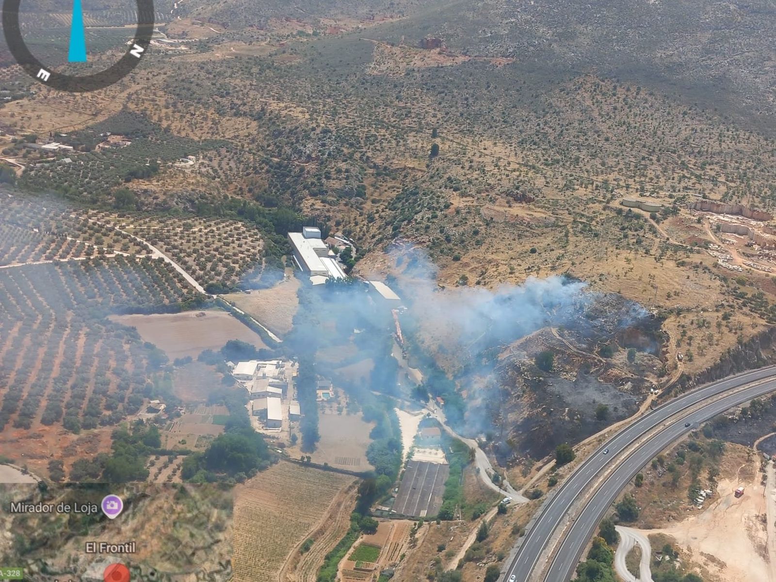 Zona del incendio de Loja, declarado junto a la A-92