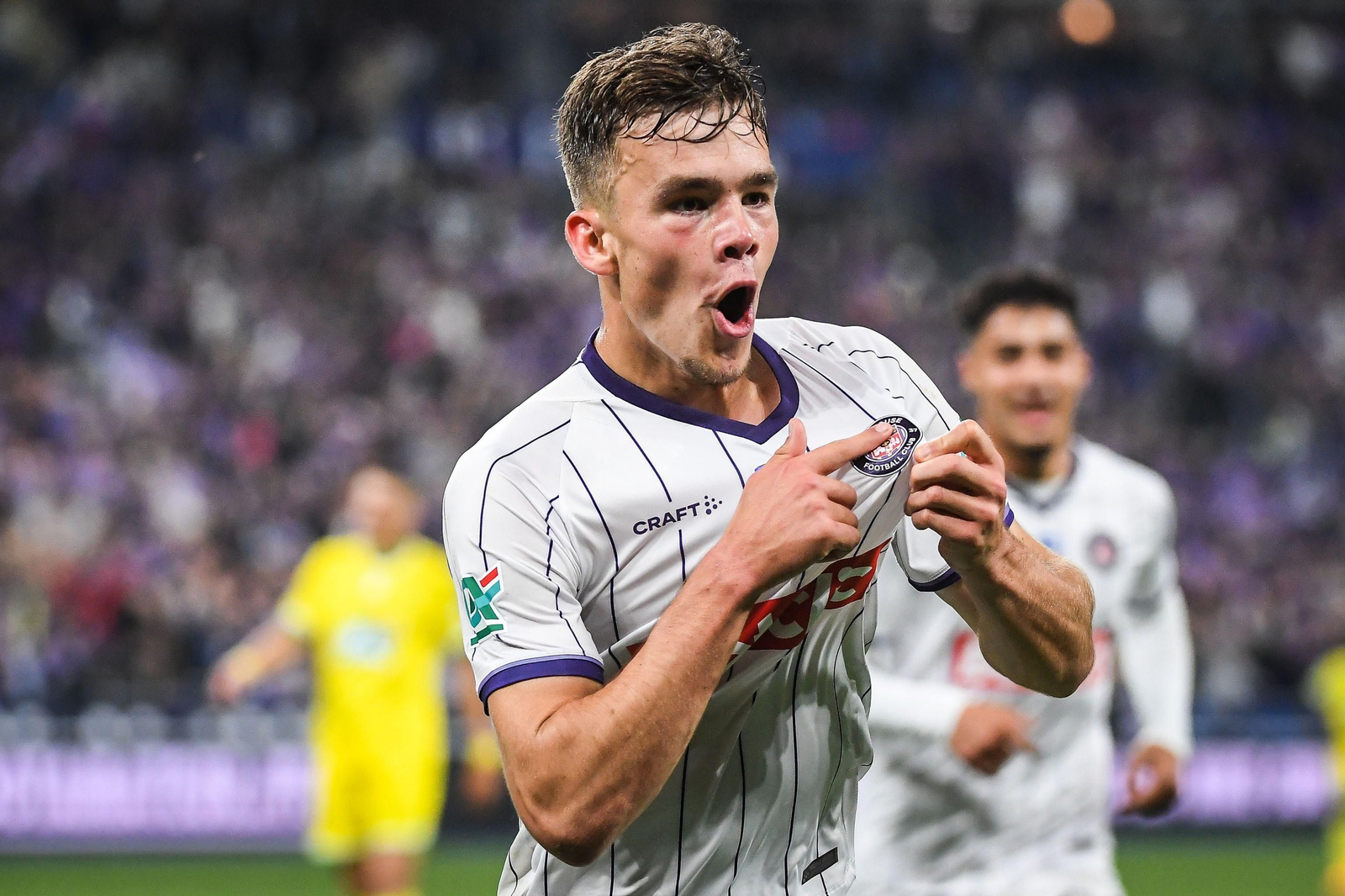 Dallinga celebra un gol con el Toulouse en la Copa de Francia.