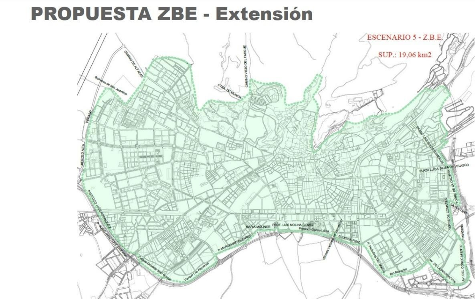Zona delimitada para la nueva Zona de Bajas Emisiones.