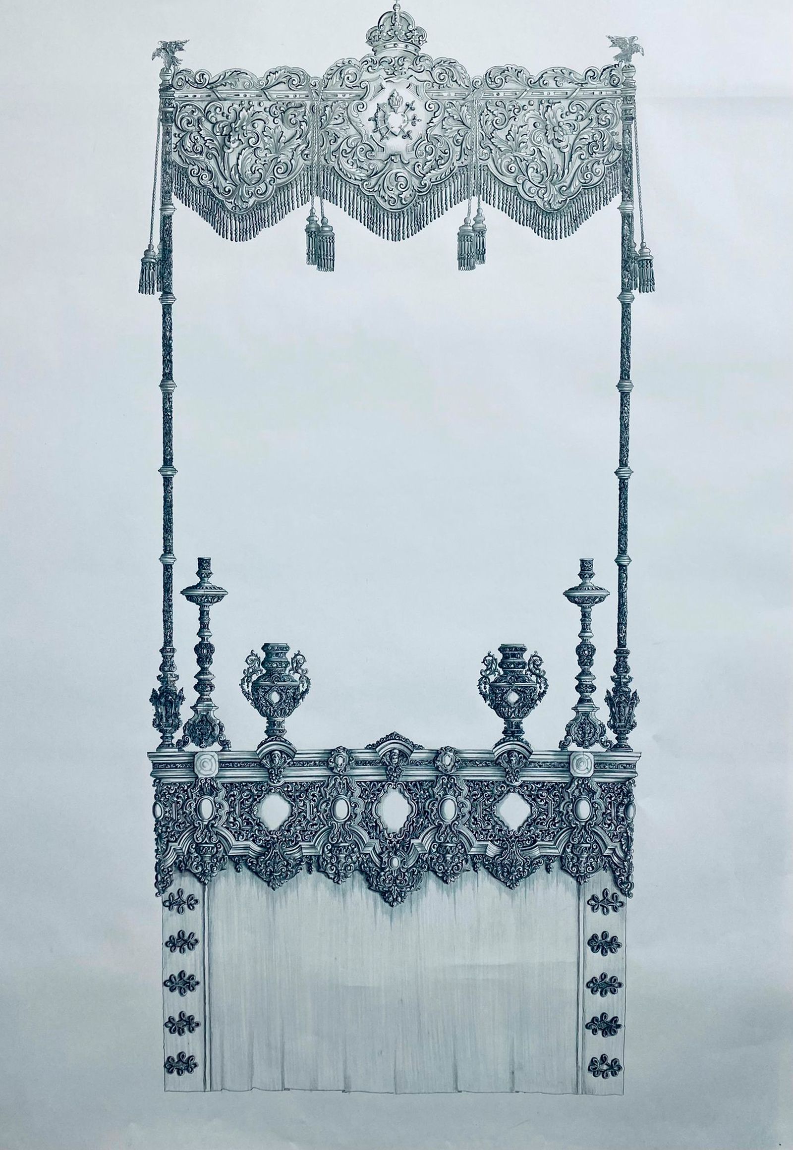 Proyecto de orfebrería de Hermanos Delgado para el palio del Cerro