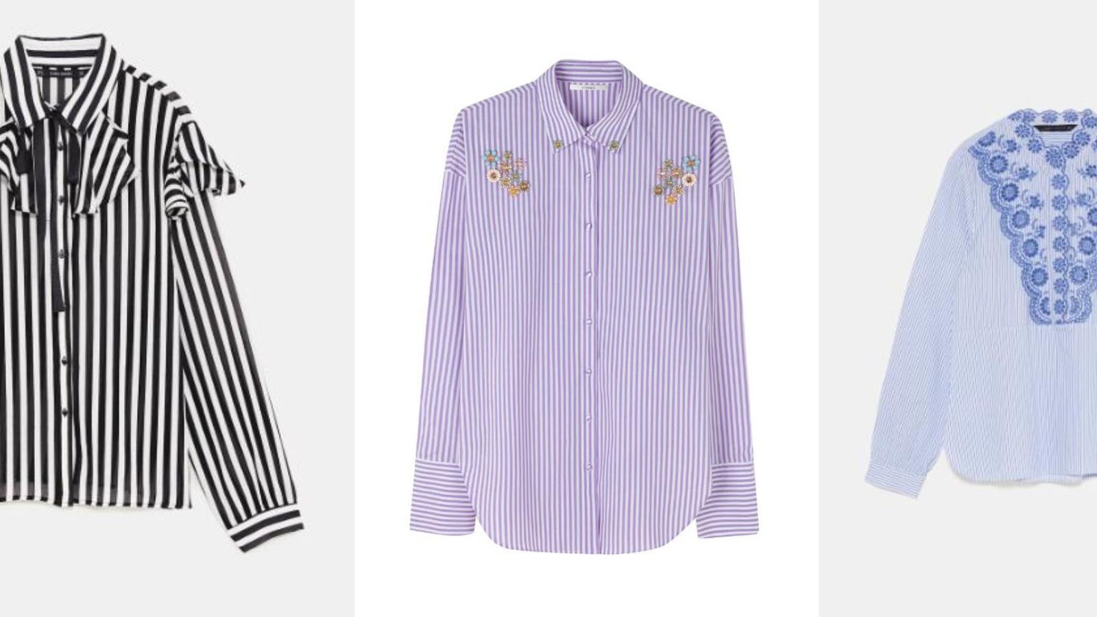 Camisas de rayas,  Zara a los lados y de Uterqüe en el centro.