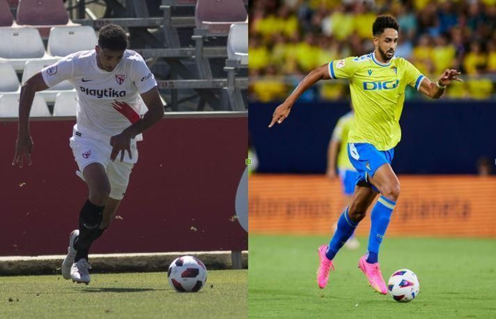 Chris Ramos, en 2019 con el Sevilla Atlético y en 2023 con el Cádiz en Primera.