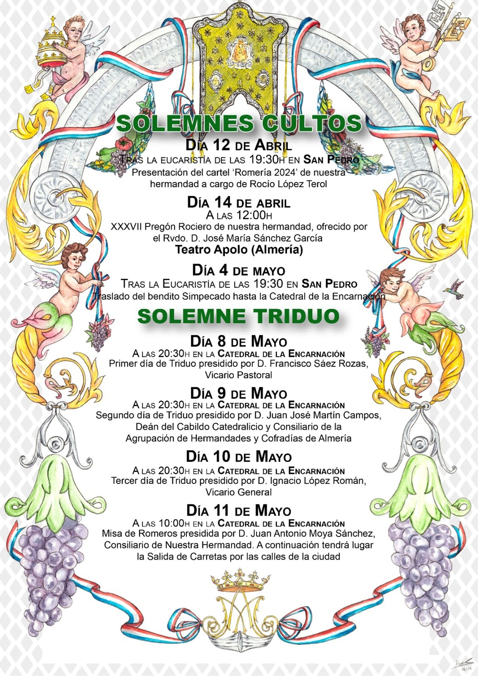 Cartel de cultos de la Hermandad del Rocío de Almería.