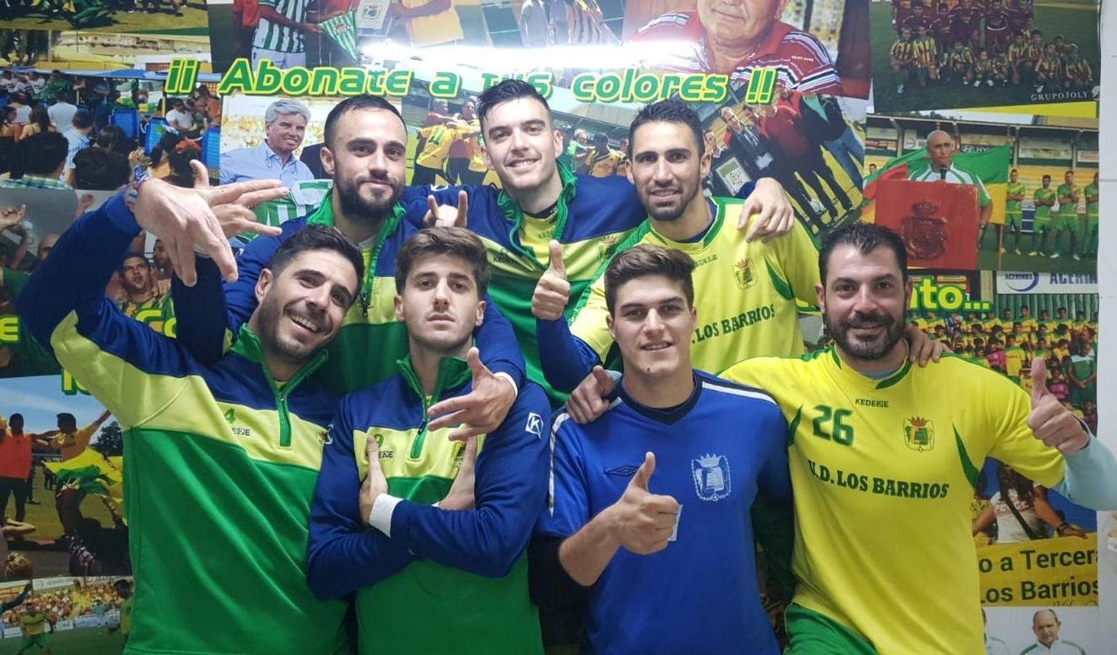 Sergio Iglesias, Javi Forján, Biri, Dani Hedrera, Goma, César Ramón y Paco Borrego, los siete jerezanos de la Unión Deportiva Los Barrios.