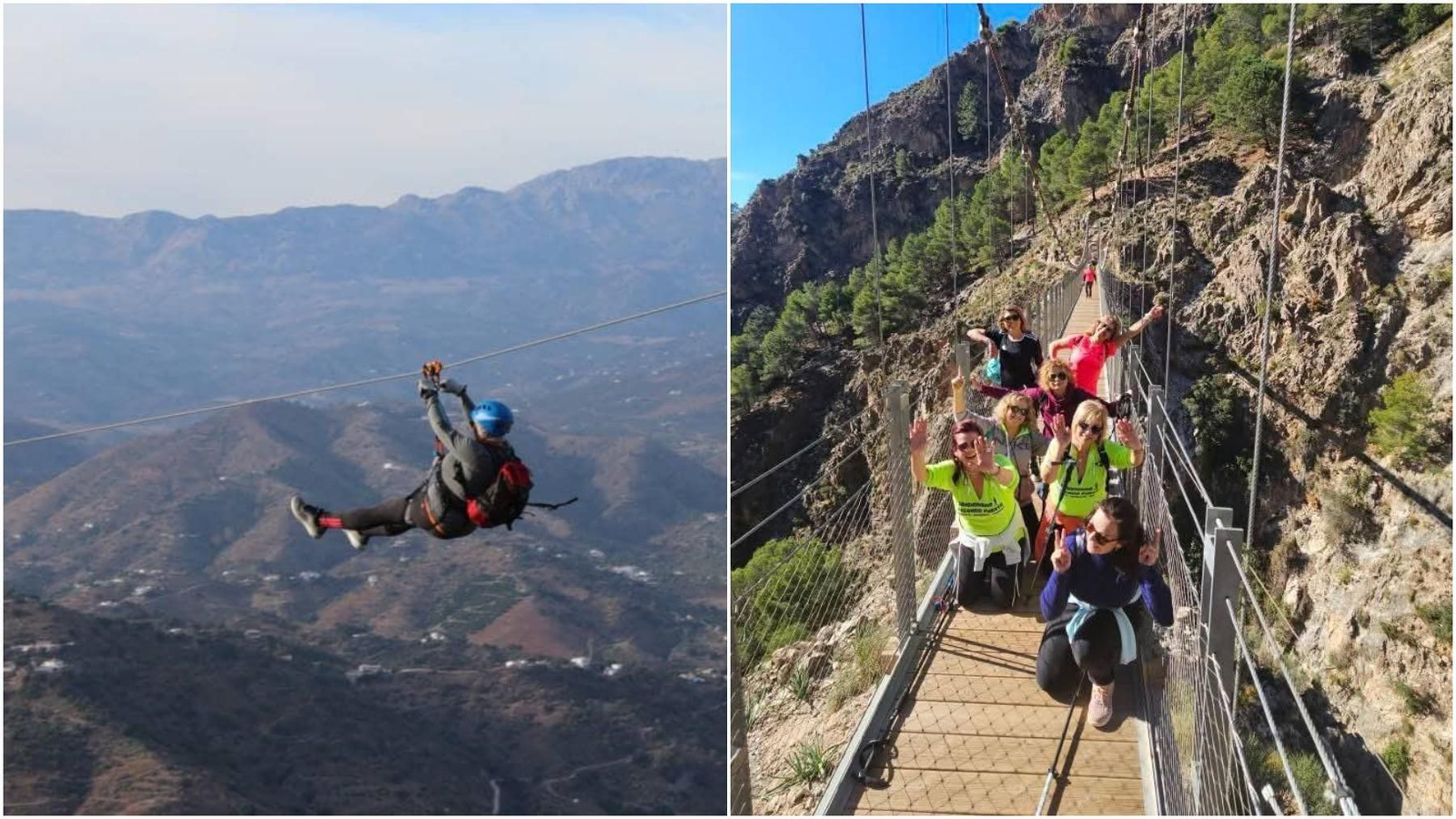 La tirolina de Comares y el puente colgante El Saltillo de Canillas de Aceituno.
