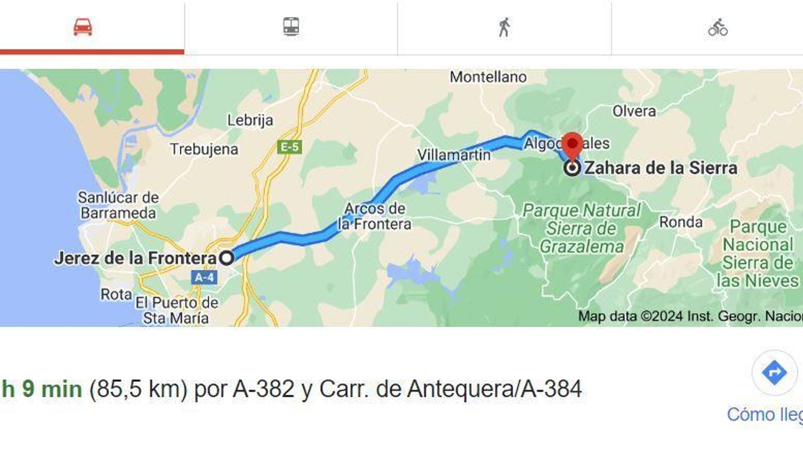 Distancia Jerez- Zahara de la Sierra. Distancia Jerez- Zahara de la Sierra.