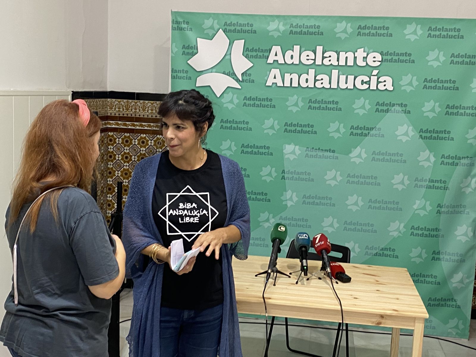 Teresa Rodríguez, poco después de concluir su rieda de prensa del jueves.