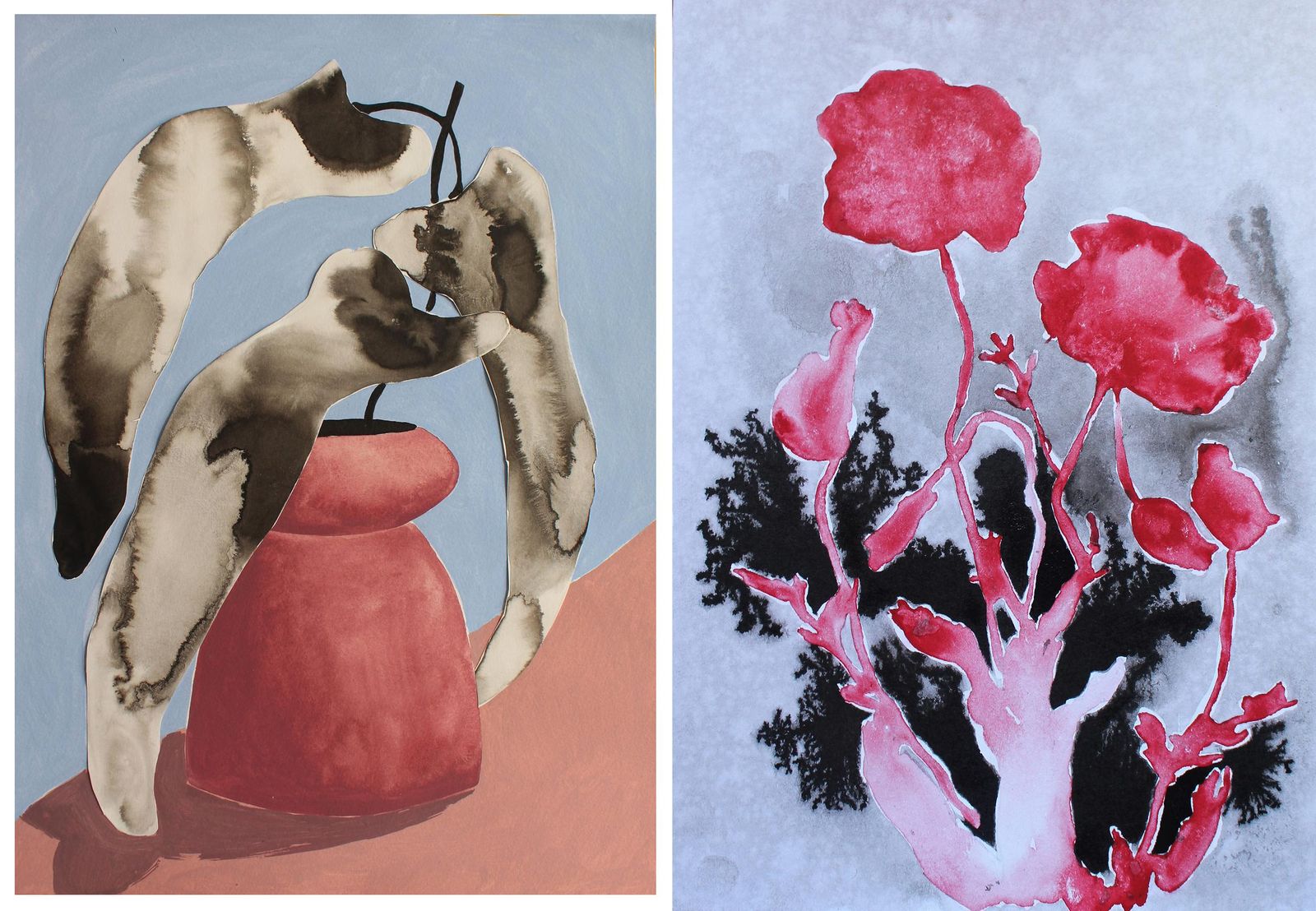 Dos de las obras de la pintora gaditana Paula Suarez que pueden verse en Galería Zunino.