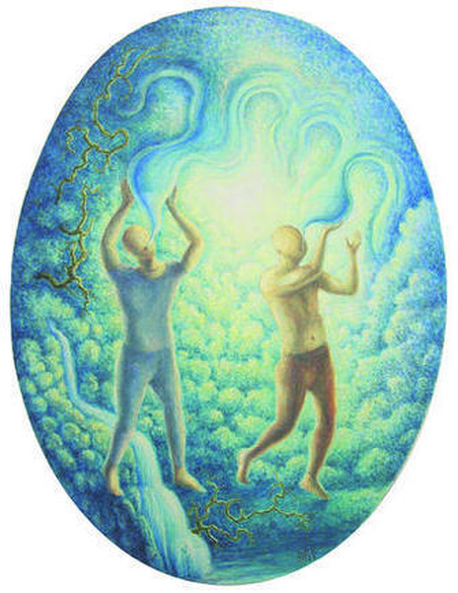 La fantasía de la línea curva. 'Voladores de cometas' (imagen superior), 'Los bebedores de tiempo' (abajo a la izquierda) y 'La pesca prodigiosa', tres de las obras del artista de Tarifa que se muestran estos días  en la galería Rafael Ortiz.