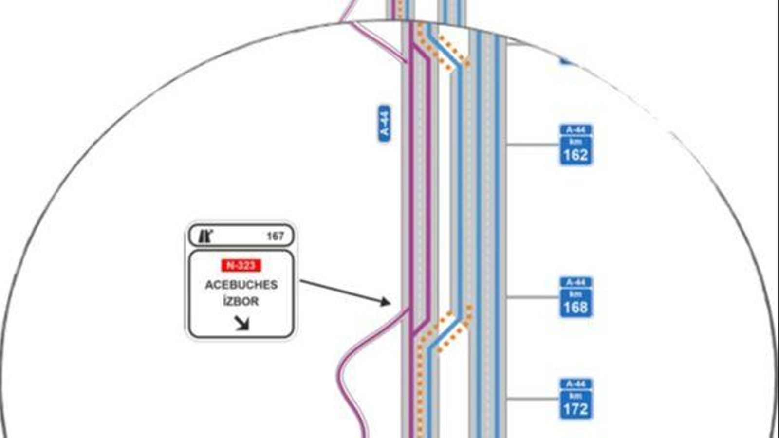 Carril habitilitado en sentido contrario en la A-44