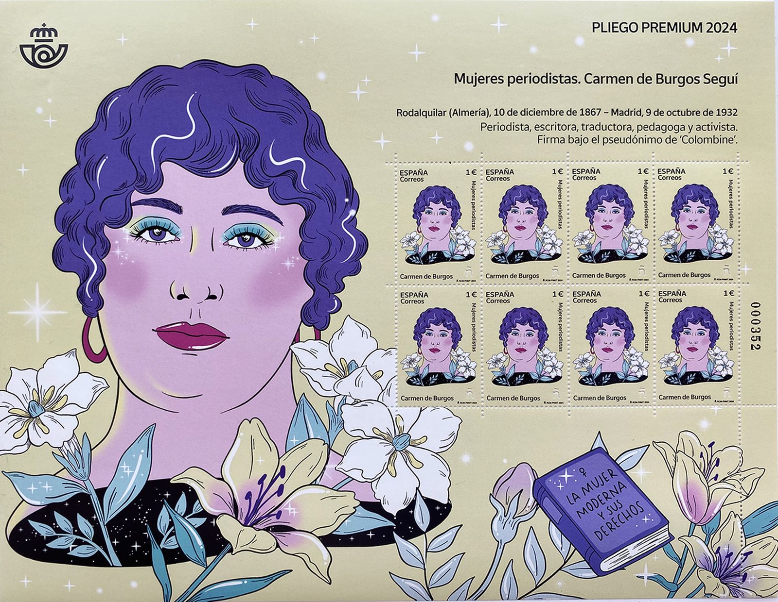 Pliego Premium elaborado con motivo de la emisión del sello dedicado a Carmen de Burgos