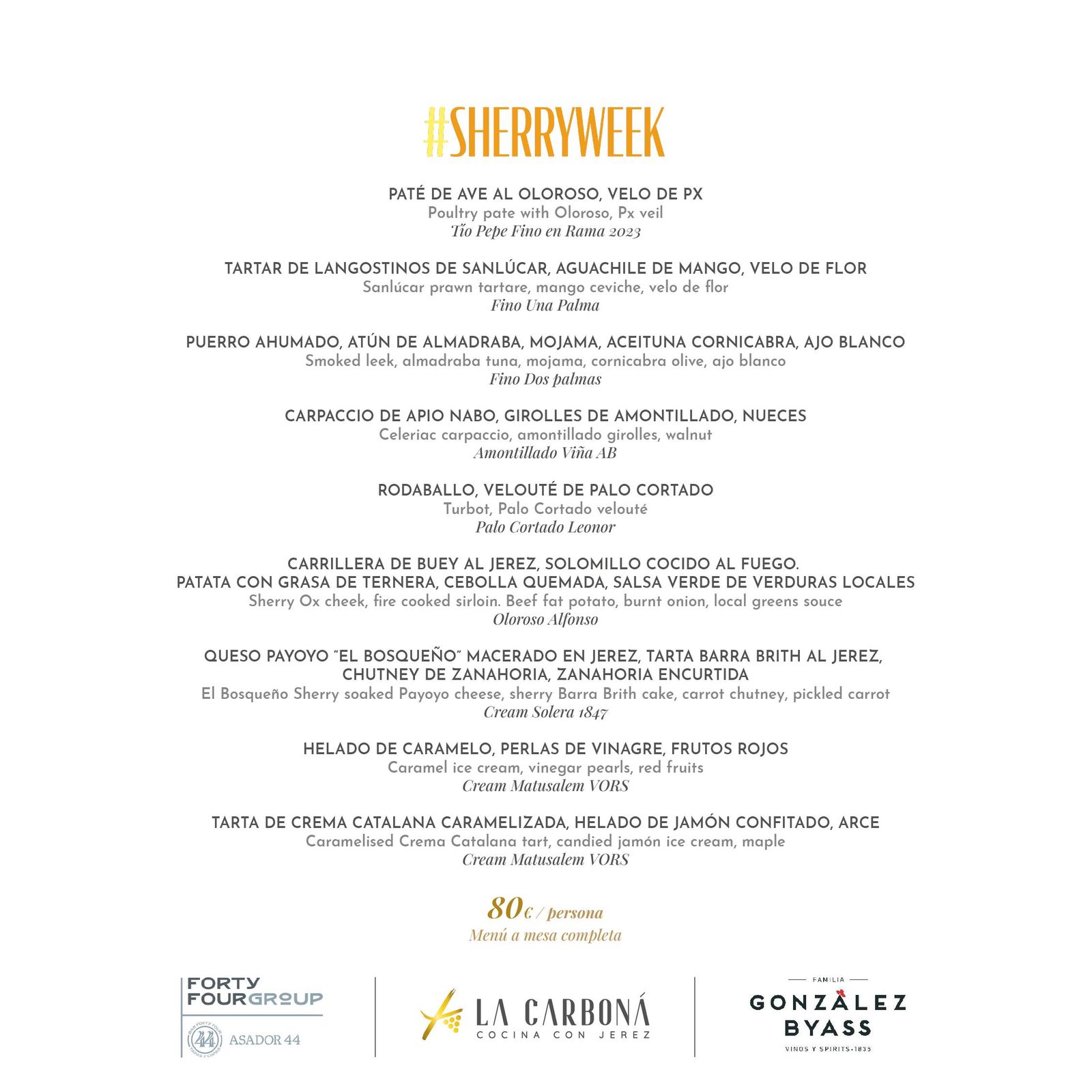 Menú maridaje fusión de Javier Muñoz y Owen Morgan.