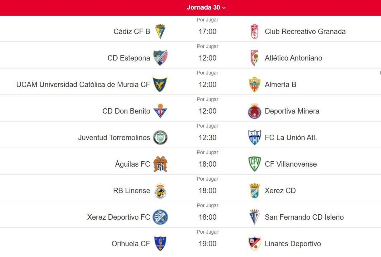 Los horarios de la trigésima jornada