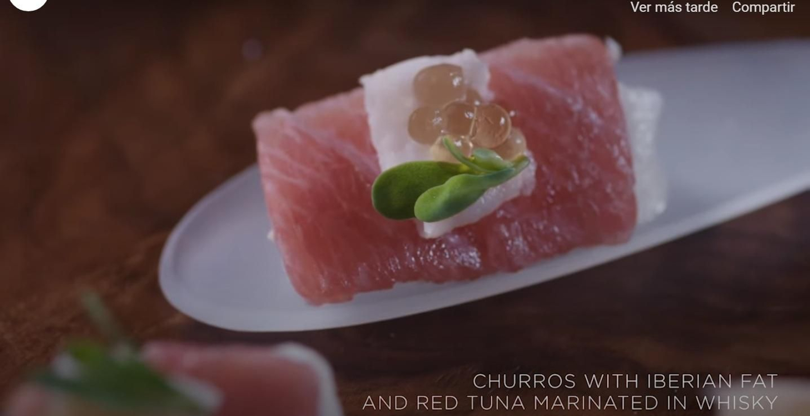 Churros con grasa de ibérico y atún rojo.
