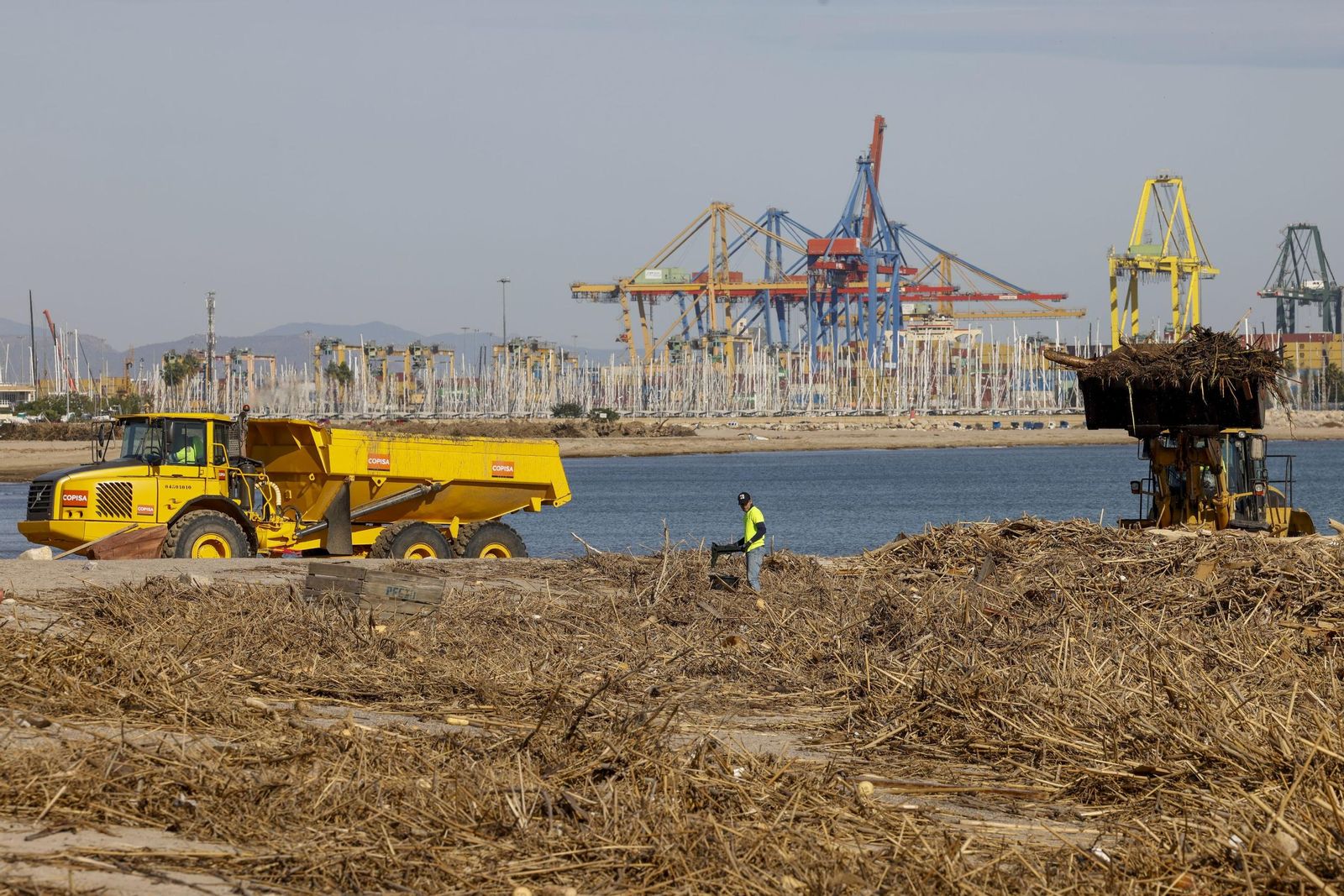 Labores de limpieza en una playa de Valencia.