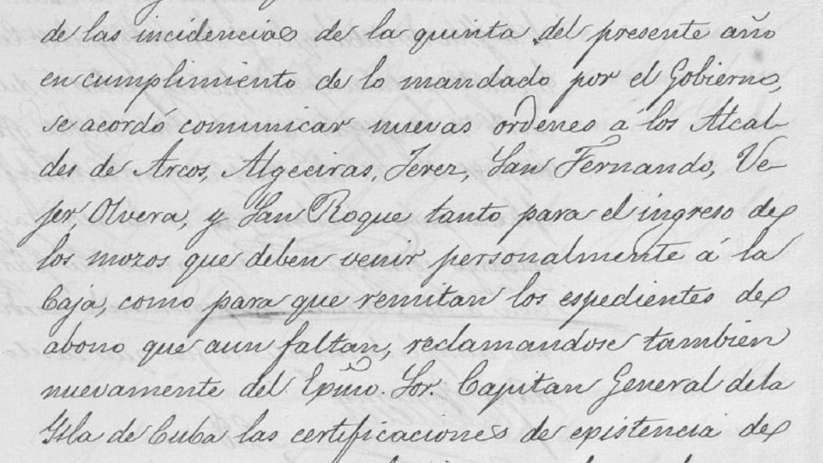 El Gobierno comunica nuevas órdenes sobre las quintas a algunos ayuntamientos, entre ellos el de Algeciras.