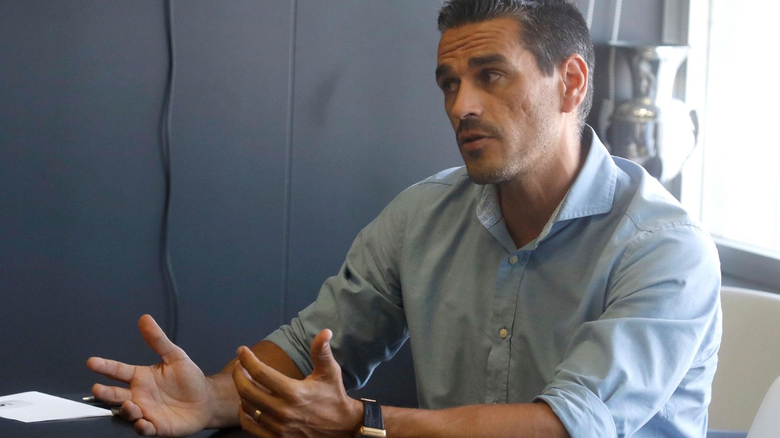 El director deportivo blanquiverde, durante la entrevista.