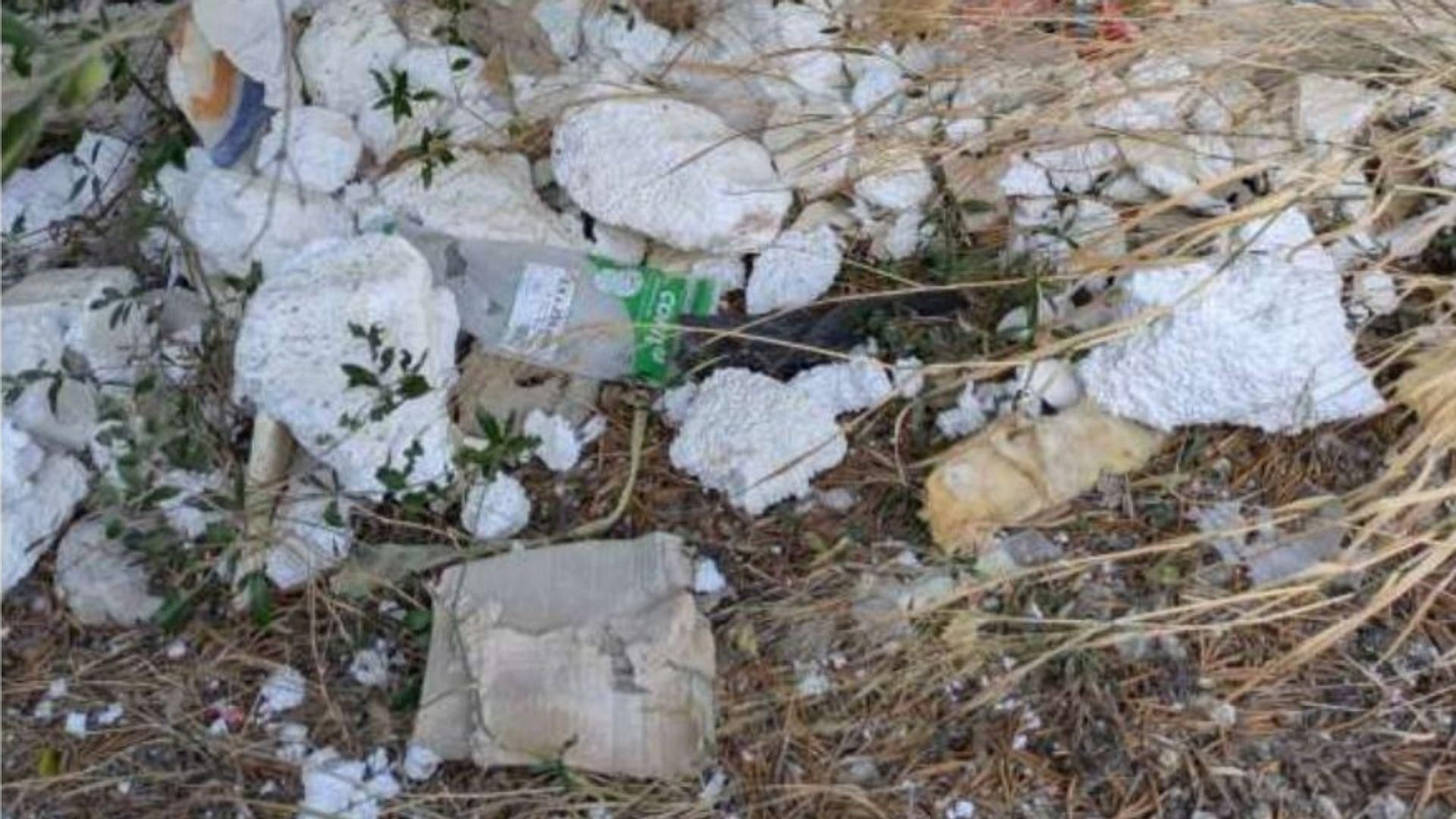 Fragmentos de corcho blanco o poliestireno expandido (EPS) en la zona del Olivar, en Tarifa.