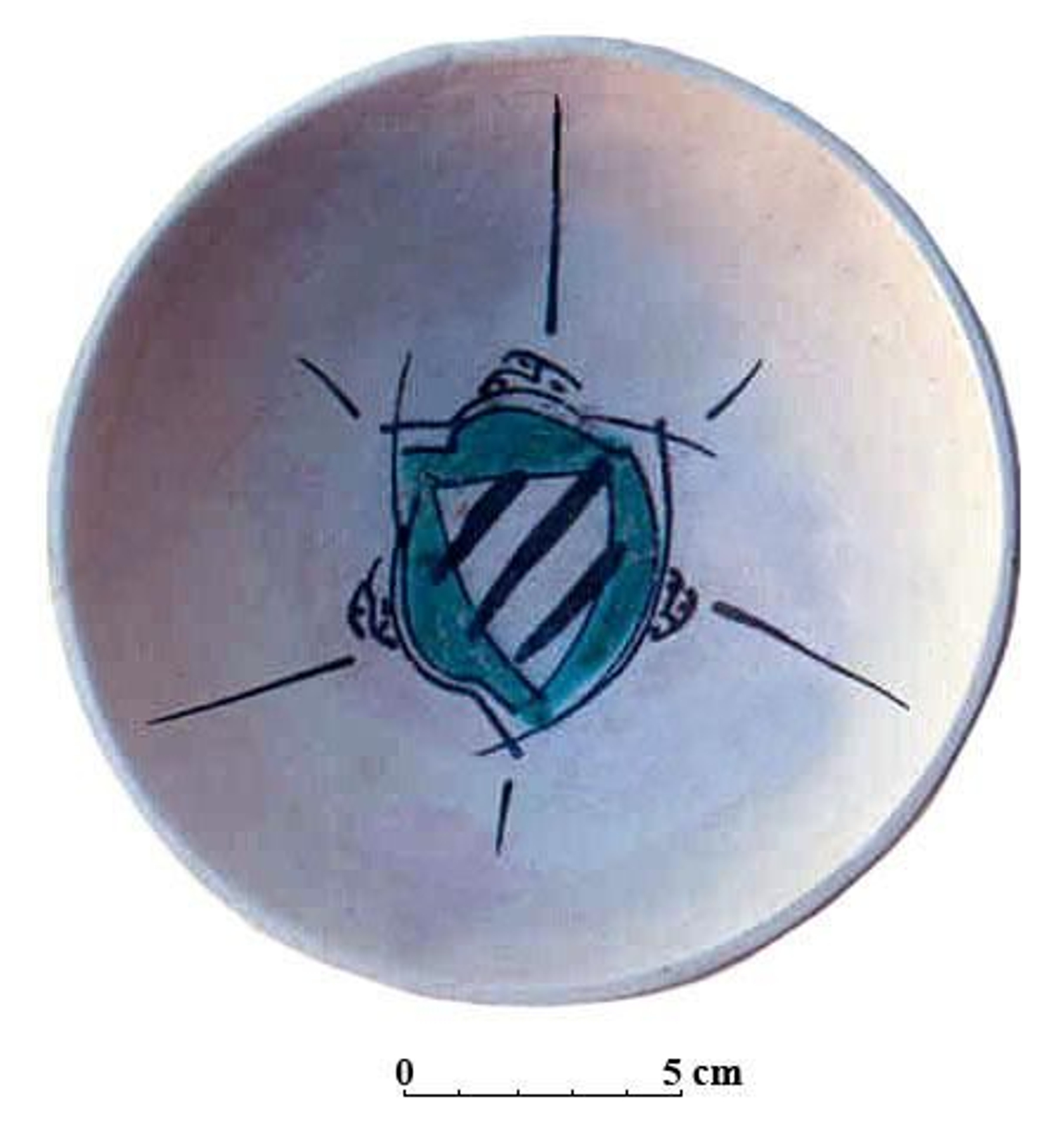 Escudilla valenciana hallada en Algeciras. Decoración “verde y morado”. Motivo heráldico.