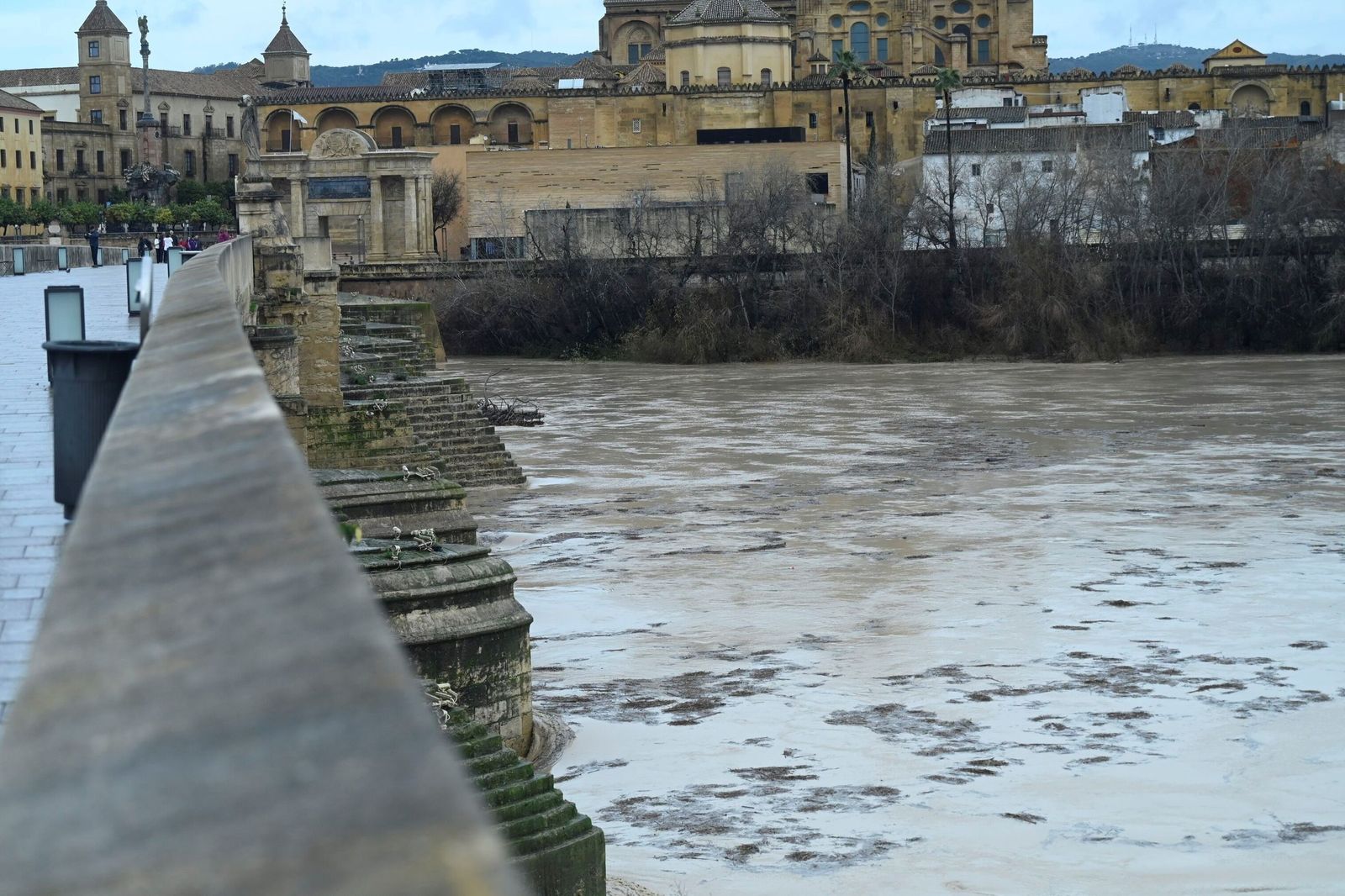 El cauce del río Guadalquivir a su paso por Córdoba tras la borrasca Kristin
